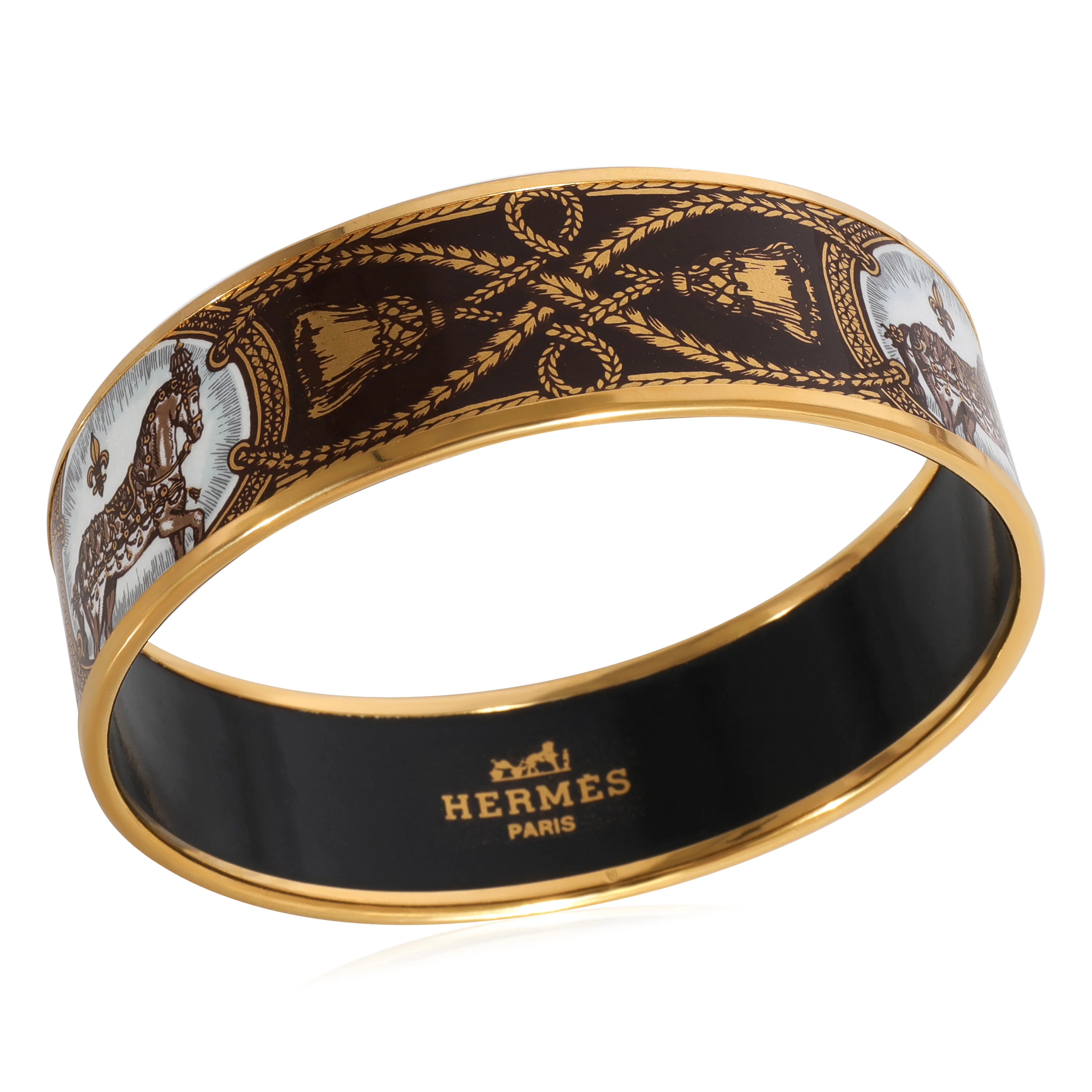 Hermes Plated Brown Enamel Grand Apparat Wide Bracelet (67MM) - Image 3