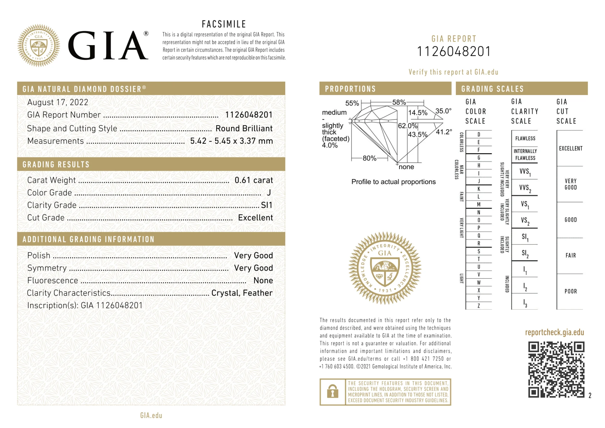 GIA Certified 0.61 Ct Round cut J SI1 Loose Diamond - Image 2
