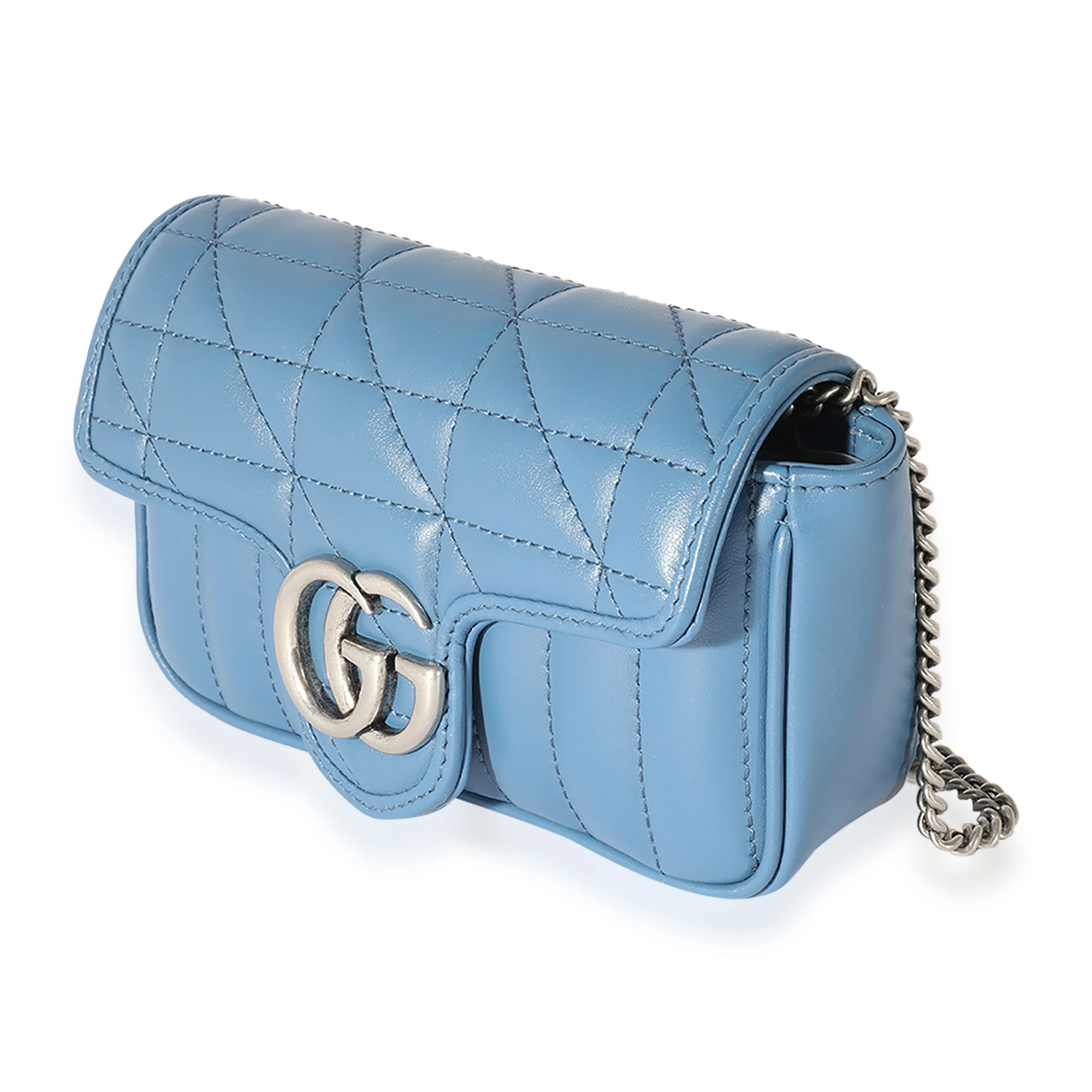 Gucci Blue Matelassé Leather Aria Marmont Super Mini Shoulder Bag - Image 2