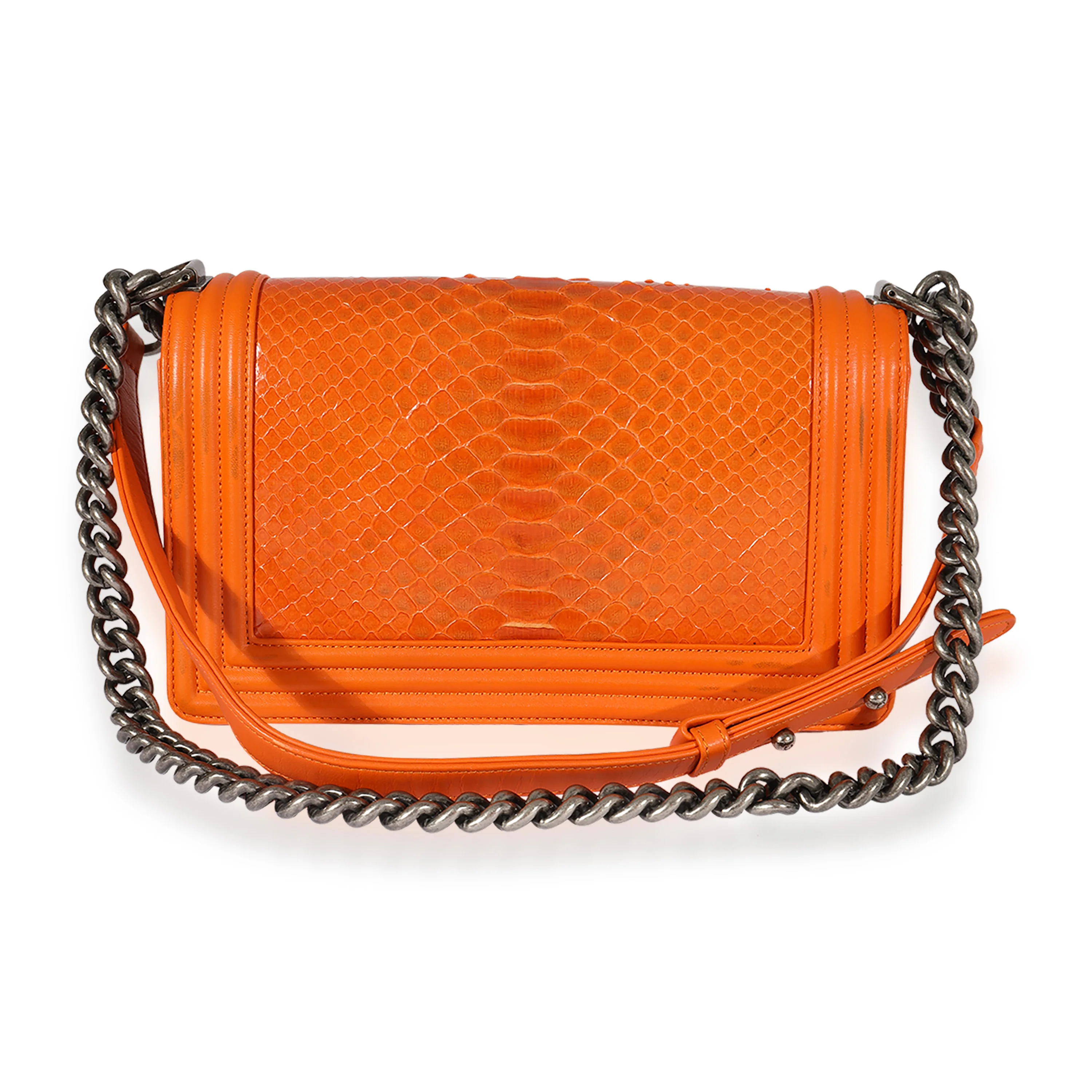 Chanel Orange Python Medium Boy Bag - Image 5