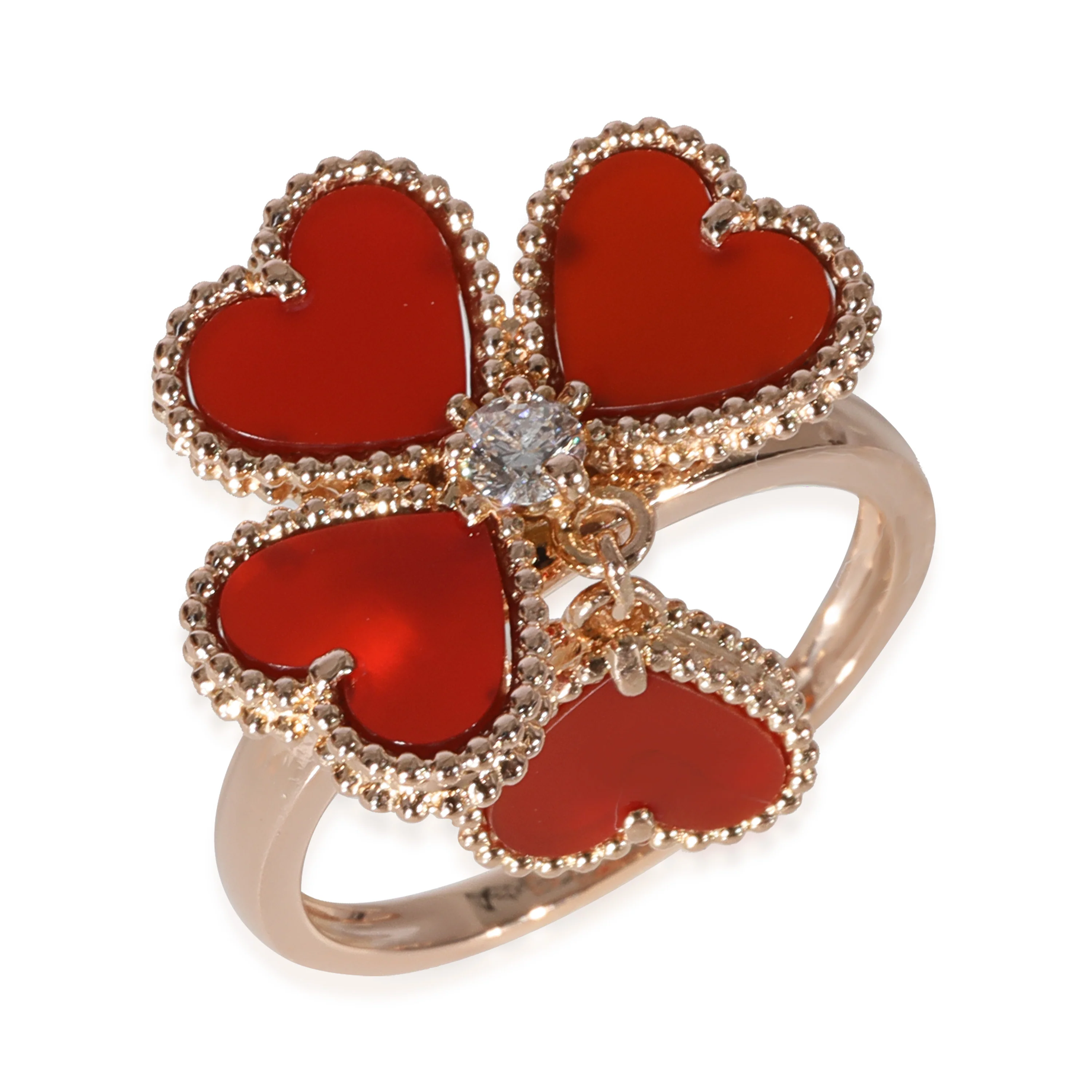 Van Cleef & Arpels Alhambra Carnelian  Sweet  Effeuillage  Ring in 18k Rose Gold - Image 4