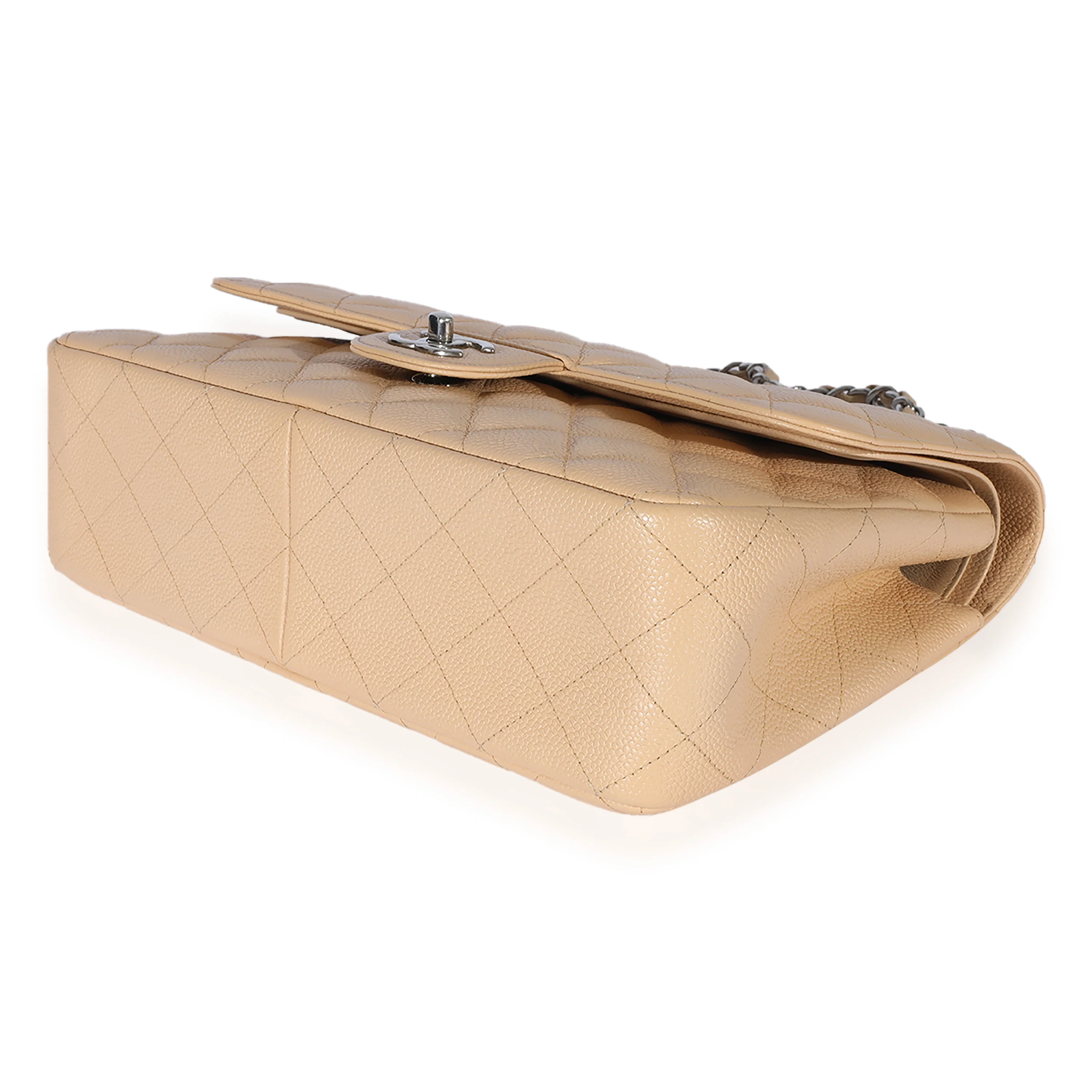 Beige Quilted Caviar Jumbo Classic Double Flap Bag - Image 6