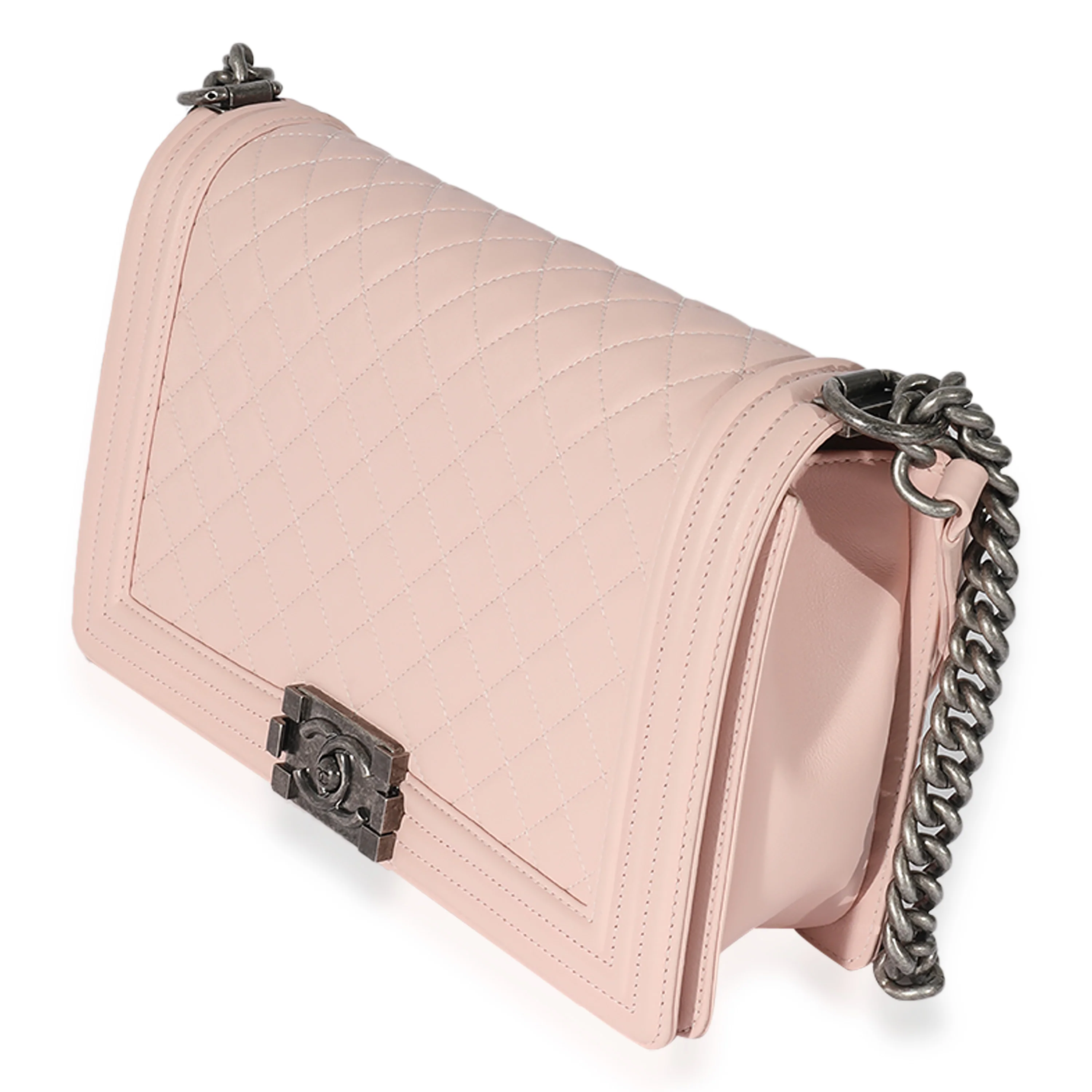 Chanel Light Pink Quilted Calfskin Medium Boy Bag - Image 3