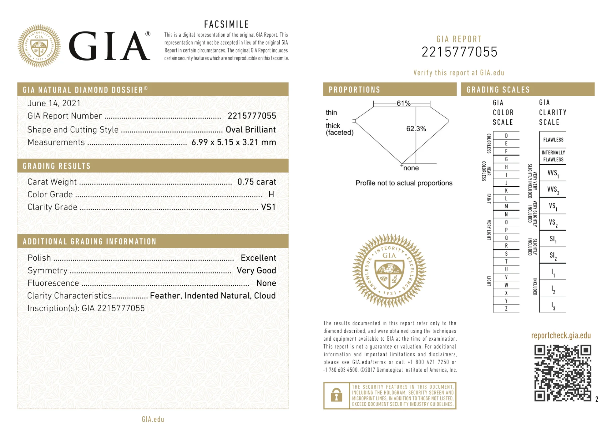 GIA Certified 0.75 Ct Oval cut H VS1 Loose Diamond - Image 2