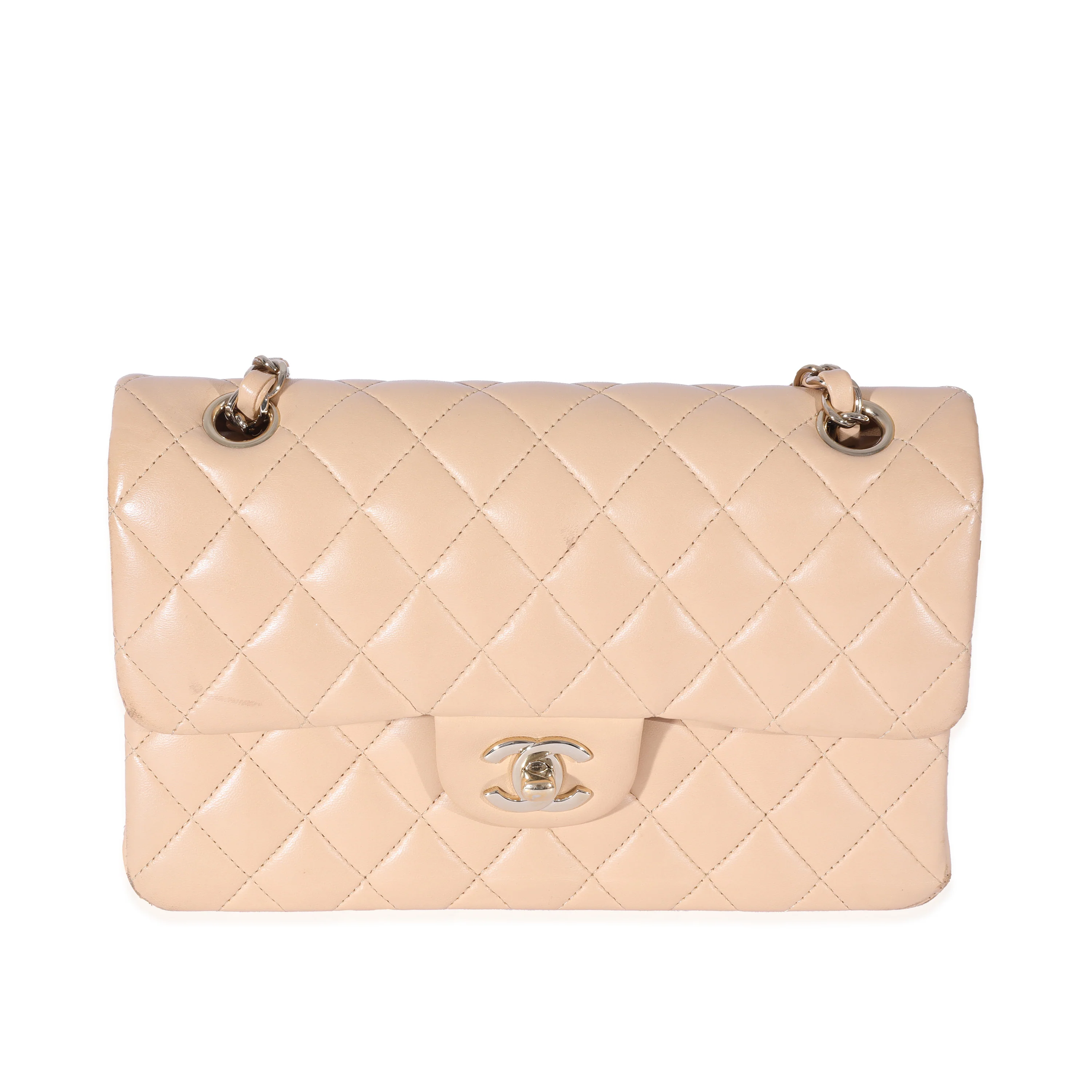 Chanel Beige Quilted Lambskin Small Classic Double Flap Bag