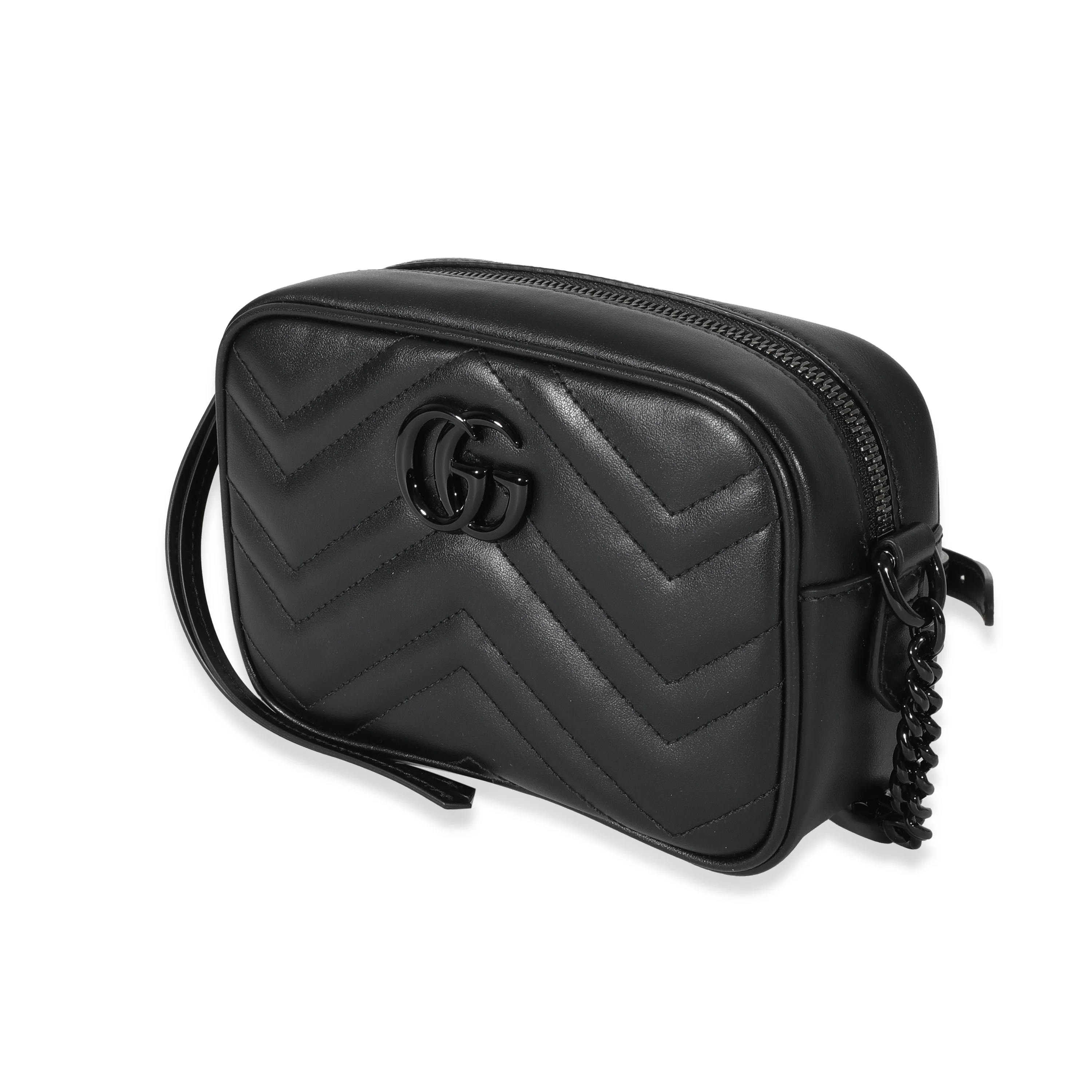 Gucci Black Leather GG Marmont Mini Shoulder Bag - Image 2