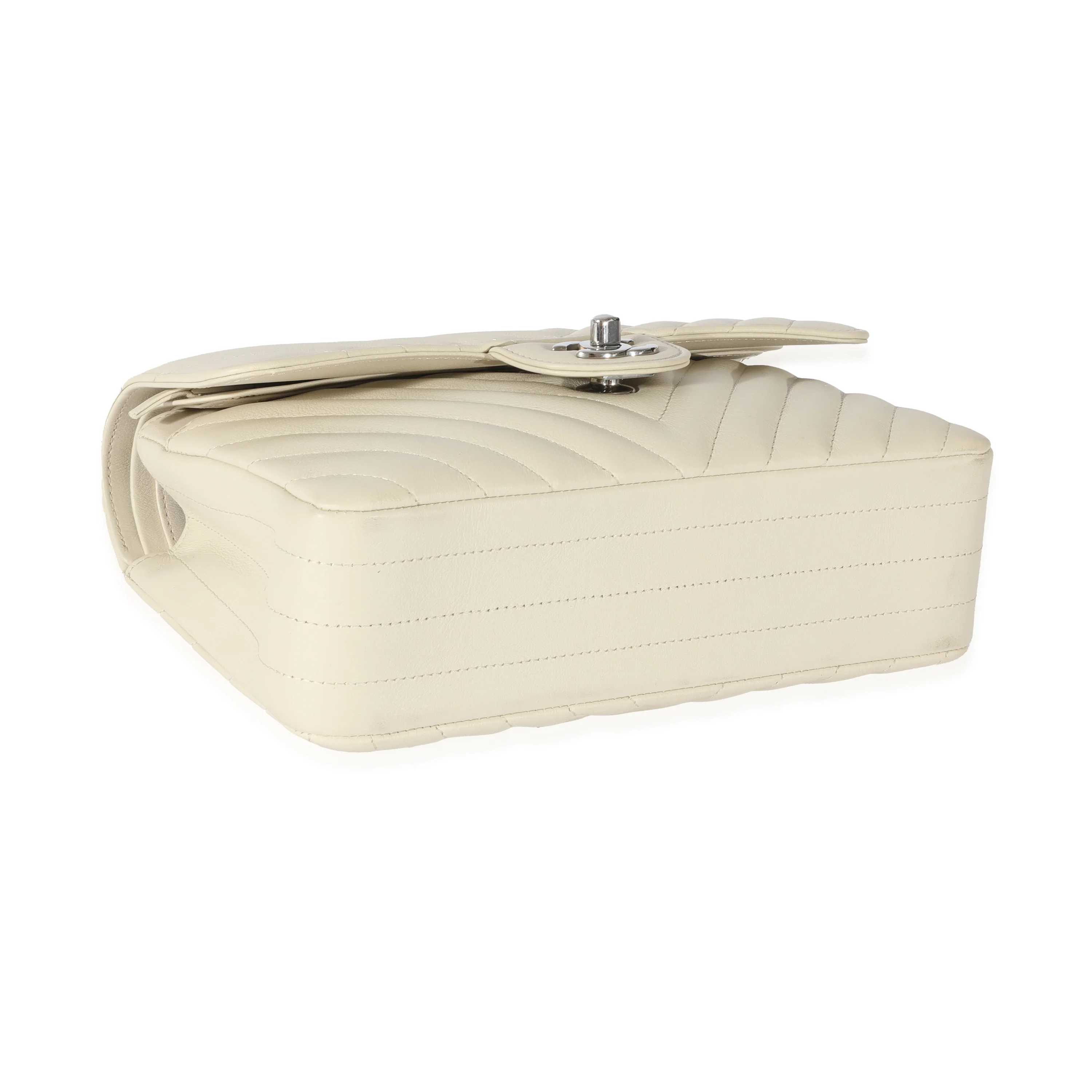 22C Neutral Chevron Calfskin Small Classic Flap - Image 6