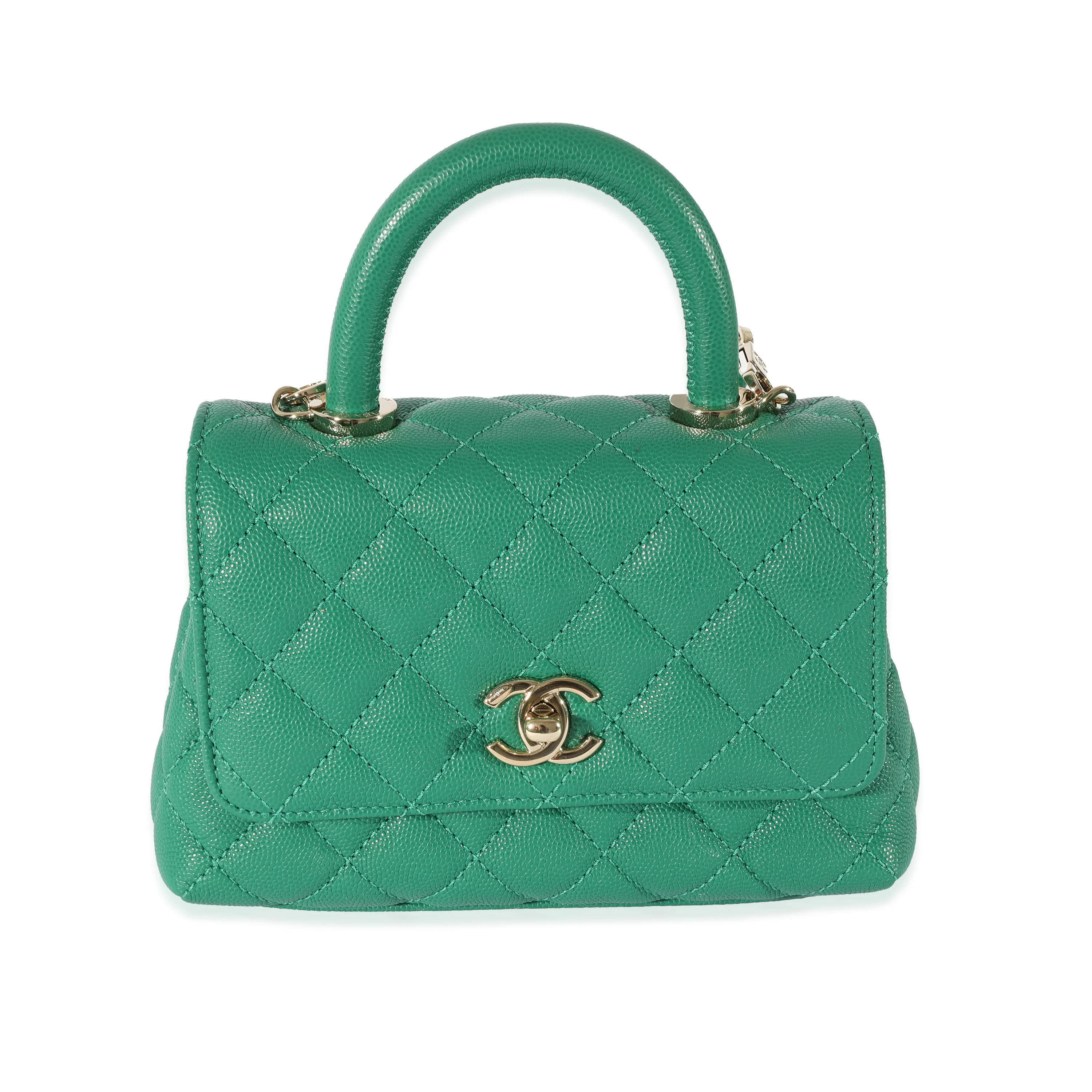Chanel Green Caviar Mini Coco Top Handle