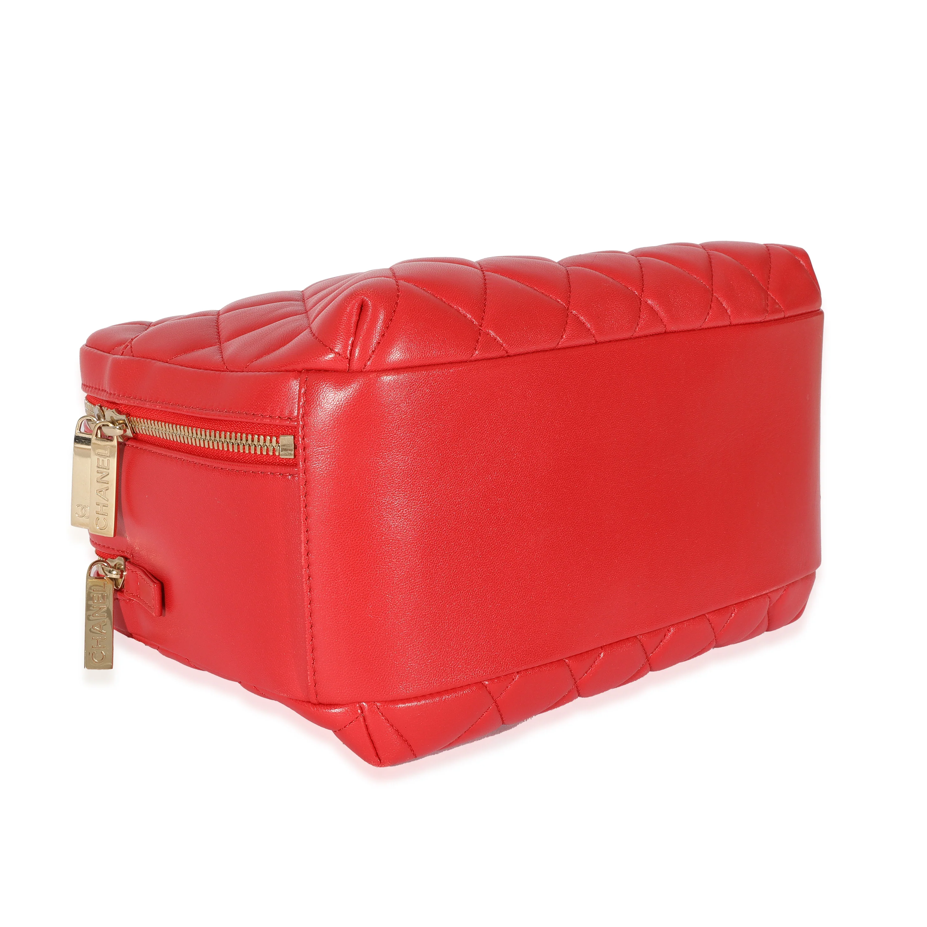 Red Quilted Lambskin CC Trendy Bowling Bag - Image 7