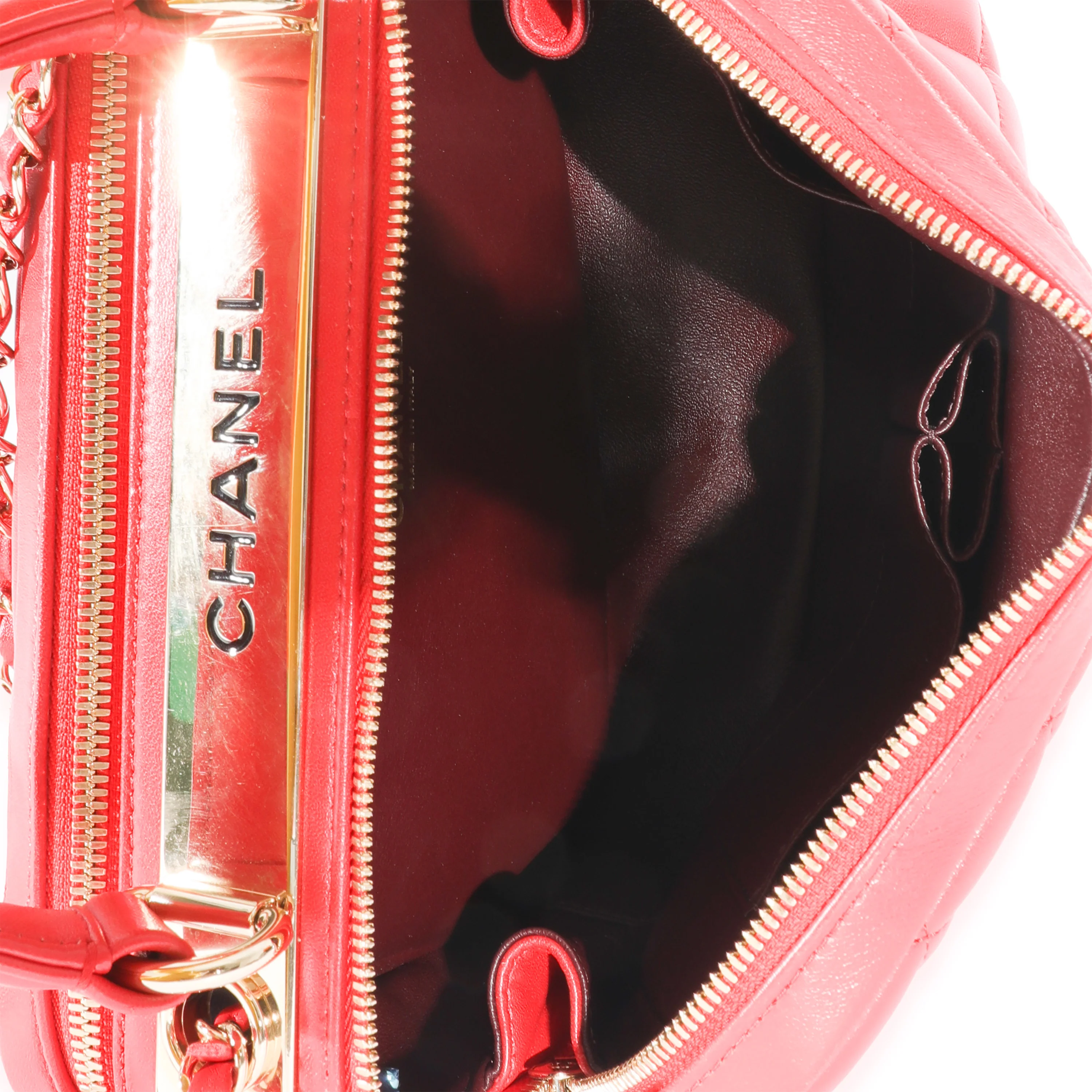 Red Quilted Lambskin CC Trendy Bowling Bag - Image 8