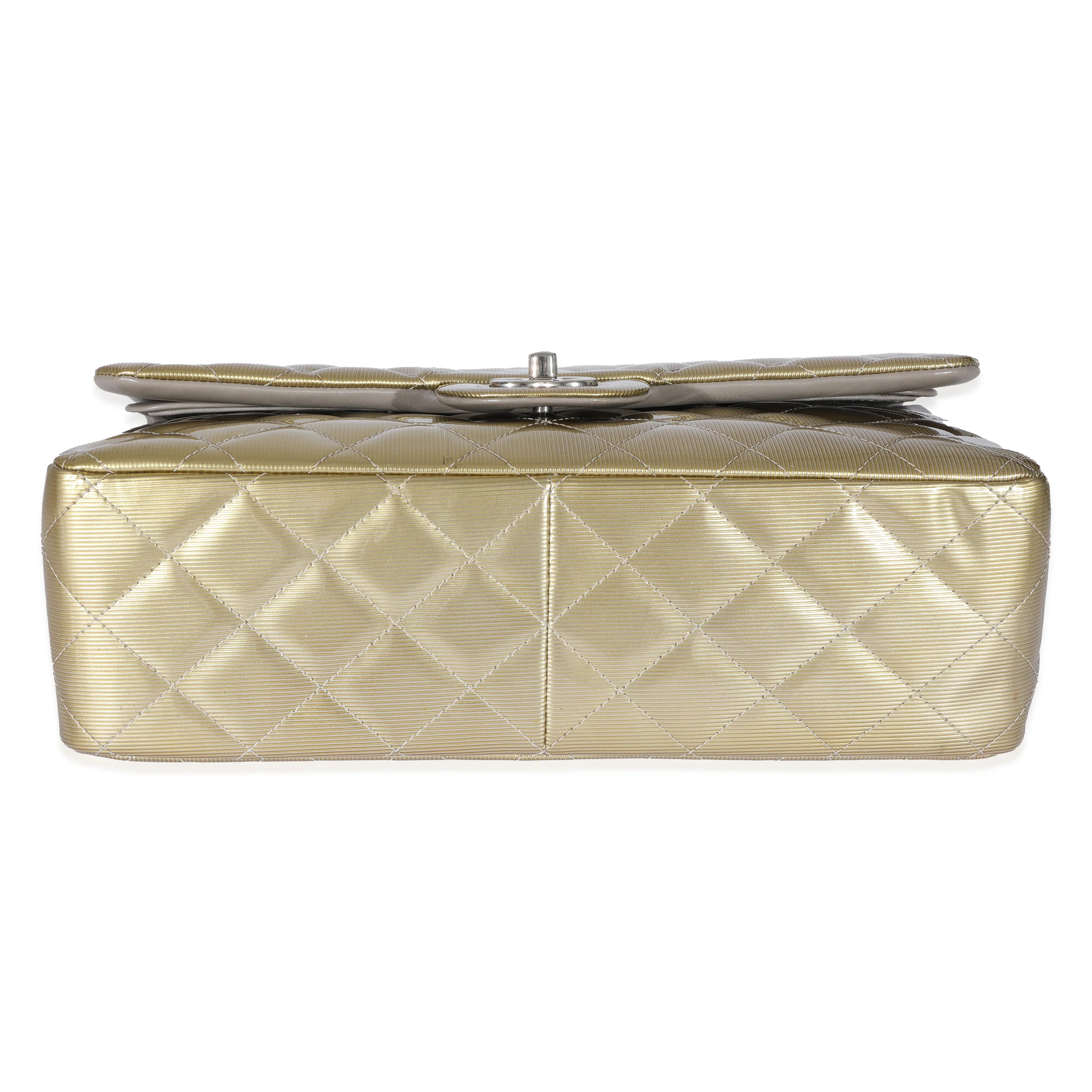 Chanel Gold Patent Stripe Jumbo Classic Flap Bag - Image 5