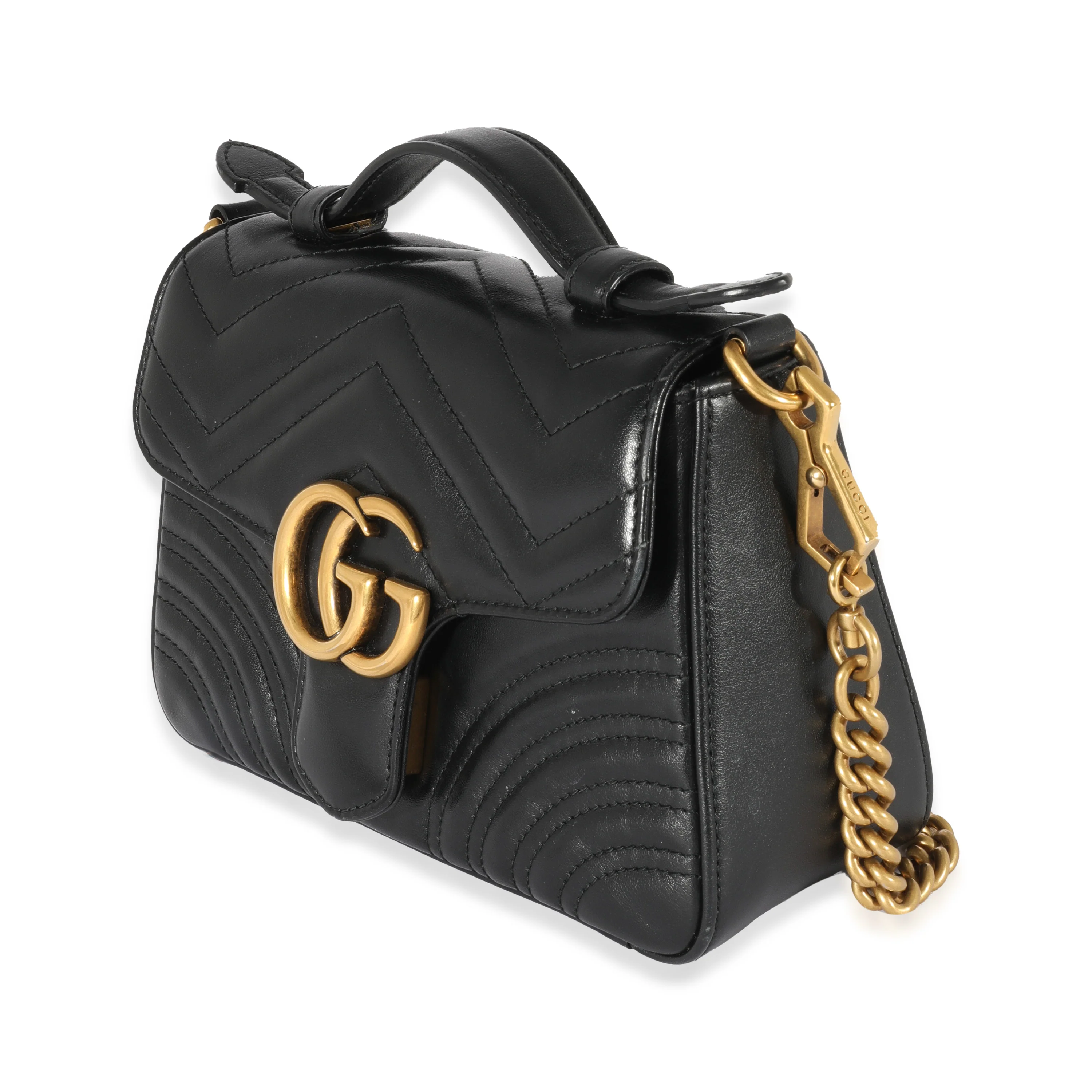Gucci Black Leather Mini Marmont Top Handle - Image 2