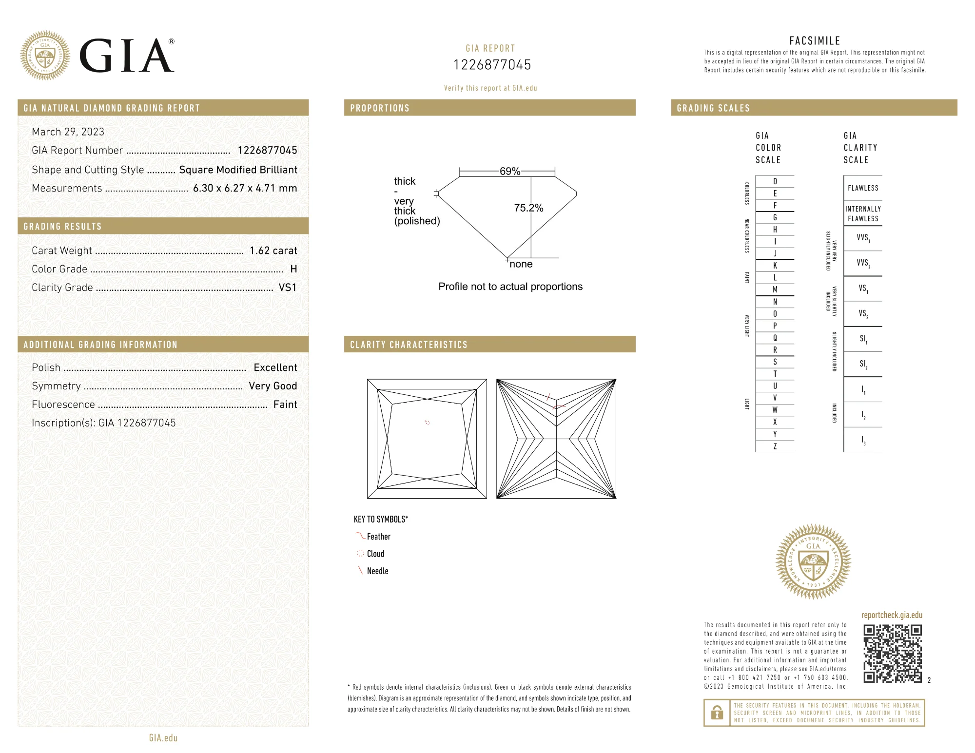 GIA Certified 1.62 Ct Princess cut H VS1 Loose Diamond - Image 2