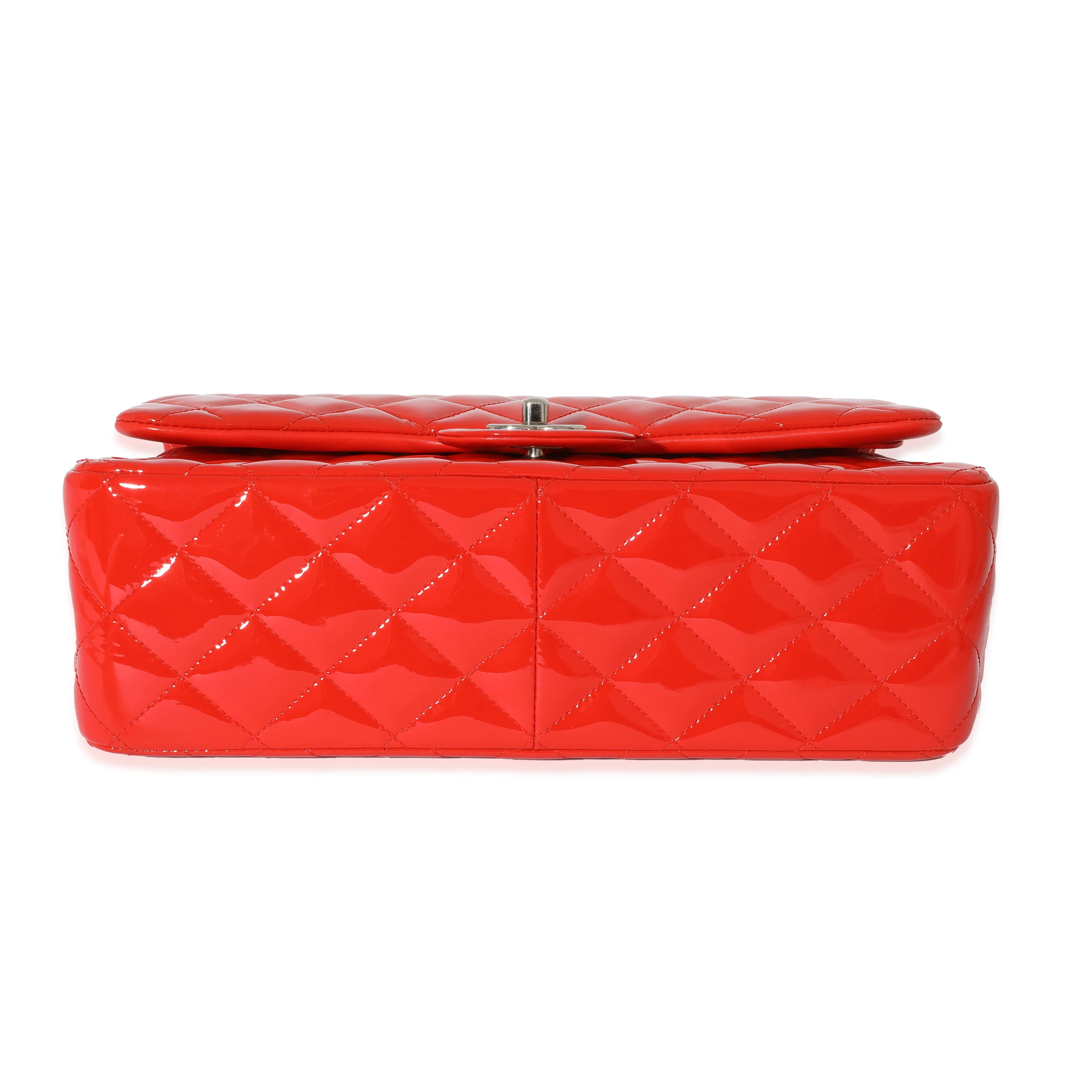 Red Quilted Patent Leather Jumbo Double Flap Bag - Image 5