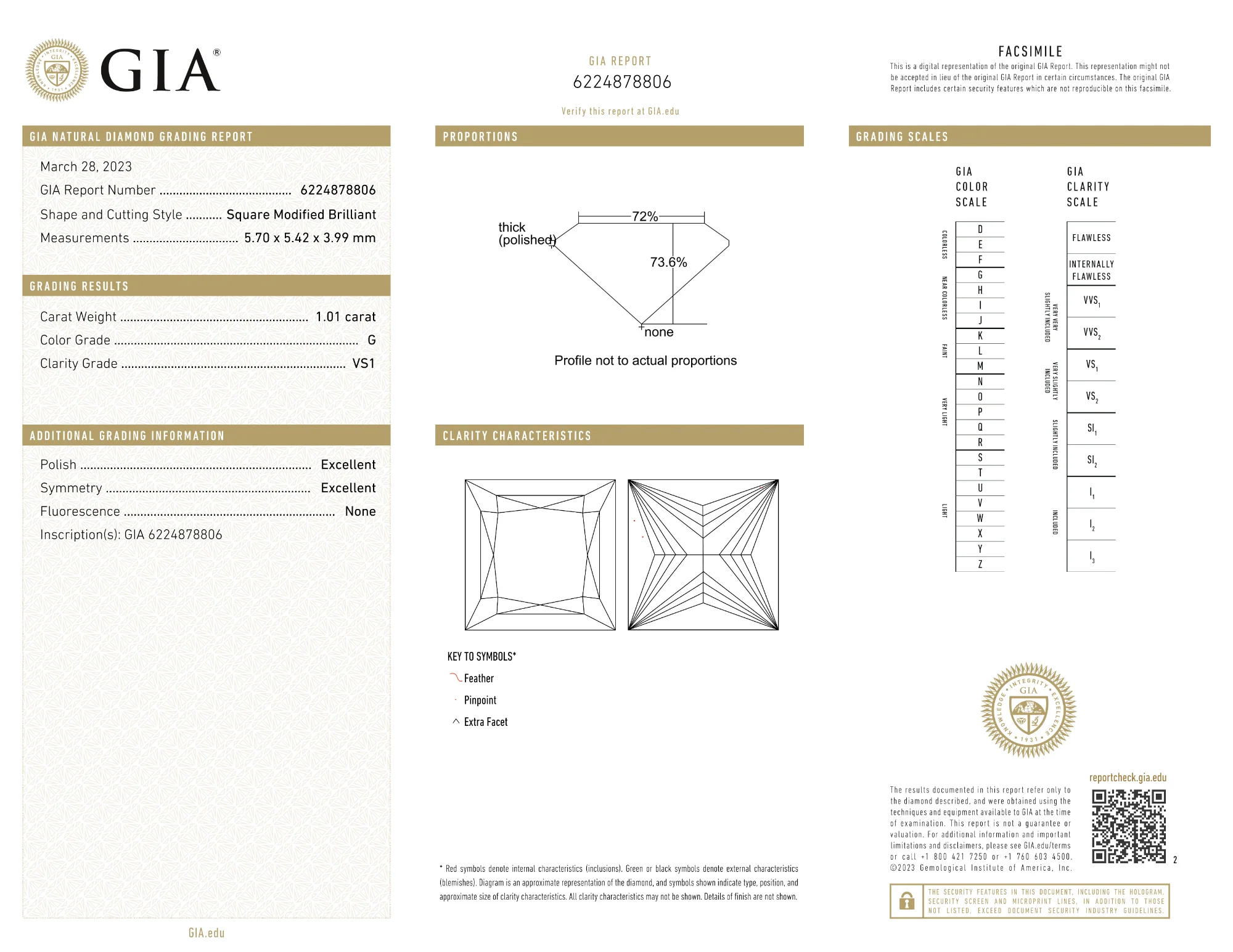 GIA Certified 1.01 Ct Princess cut G VS1 Loose Diamond - Image 2