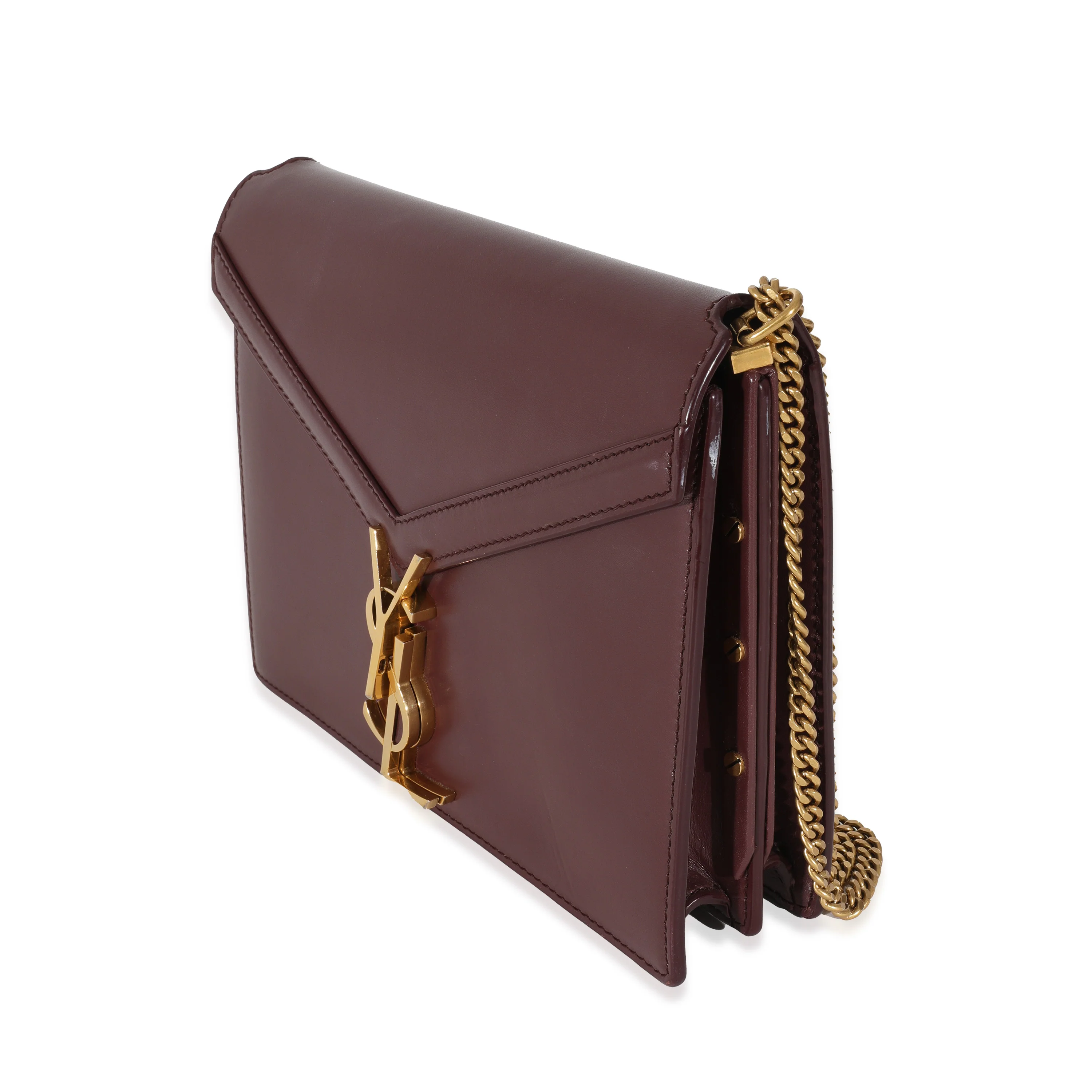 Saint Laurent Burgundy Leather Cassandra Monogram Clasp Bag - Image 2