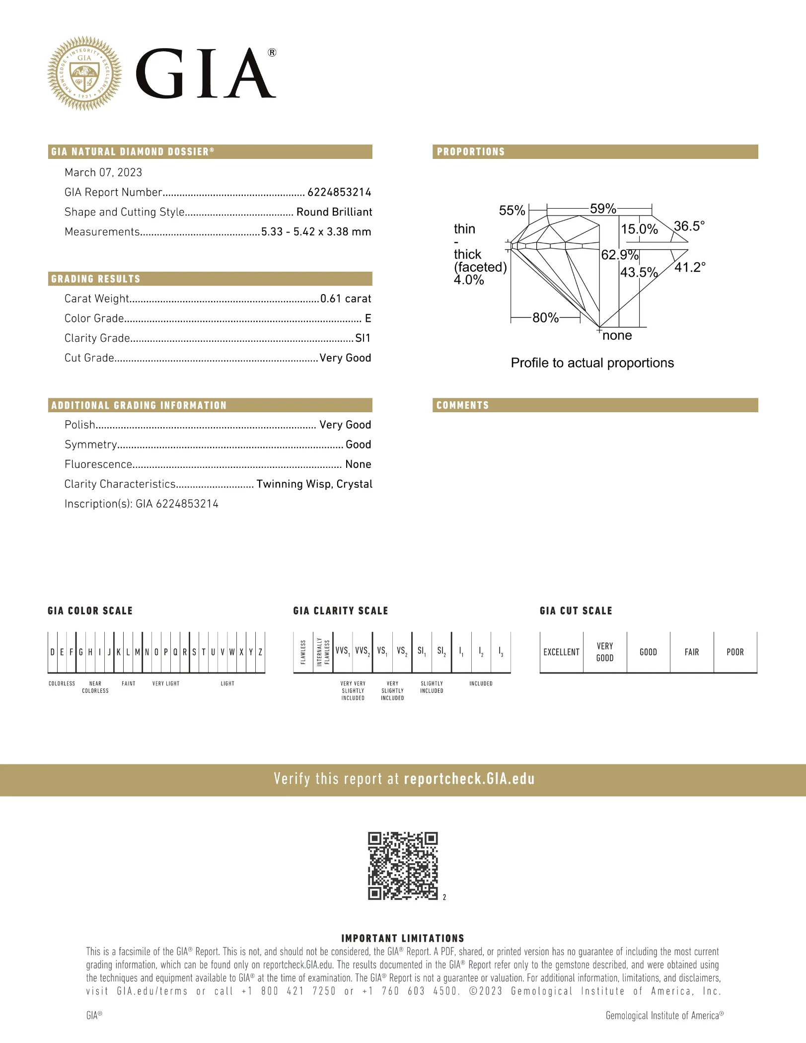 GIA Certified 0.61 Ct Round cut E SI1 Loose Diamond - Image 2