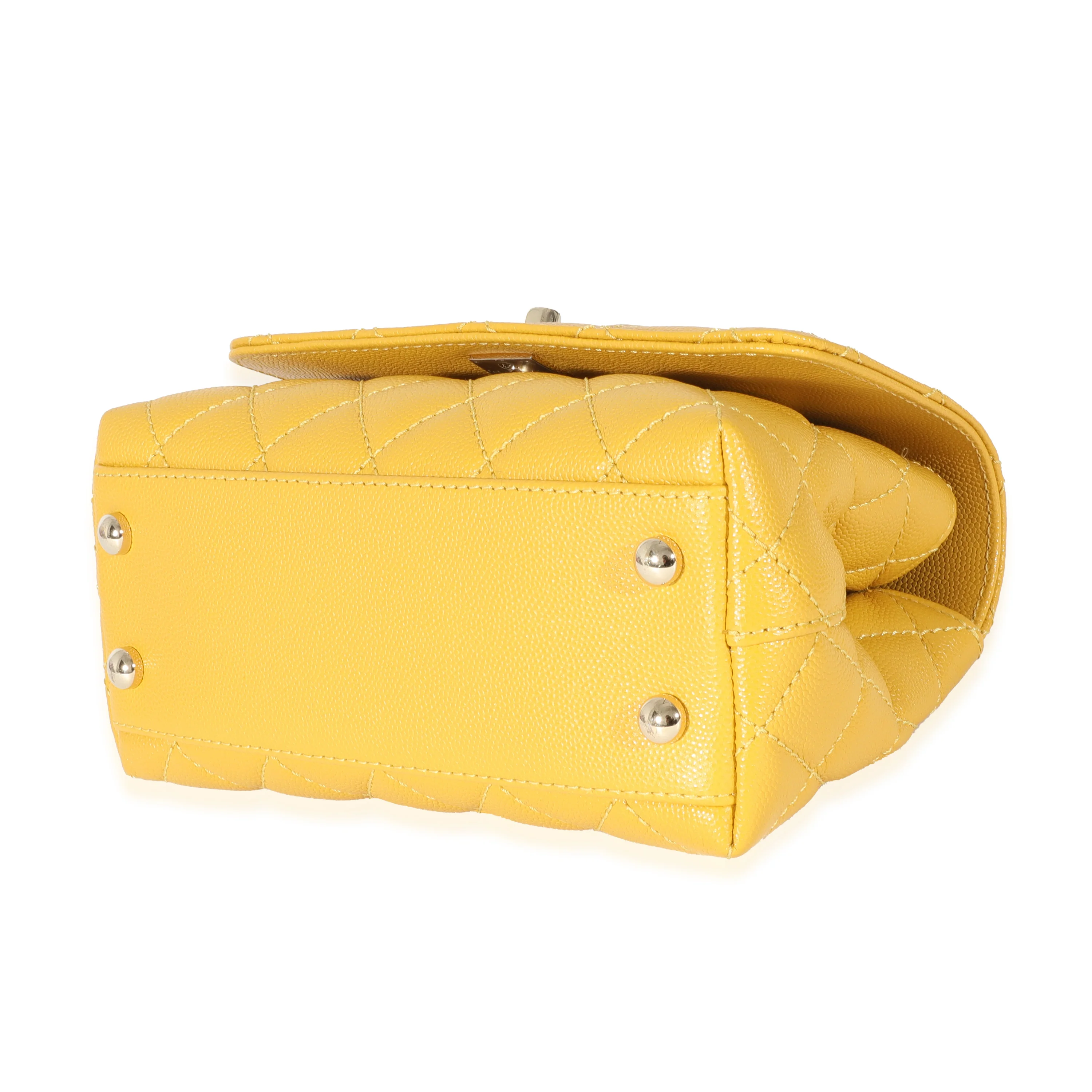 Chanel Yellow Caviar Extra Mini Coco Top Handle - Image 6