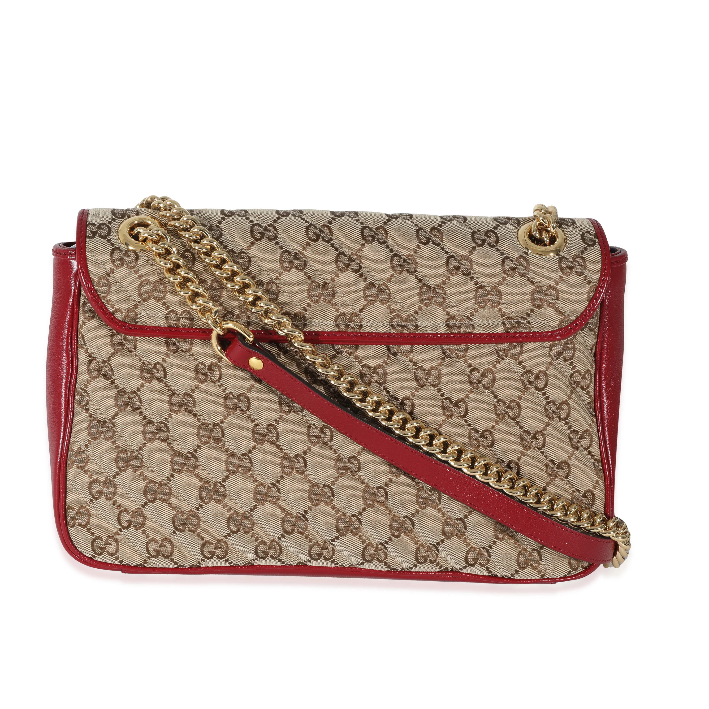 Gucci Beige Diagonal GG Canvas & Hibiscus Red Medium Marmont Bag - Image 3