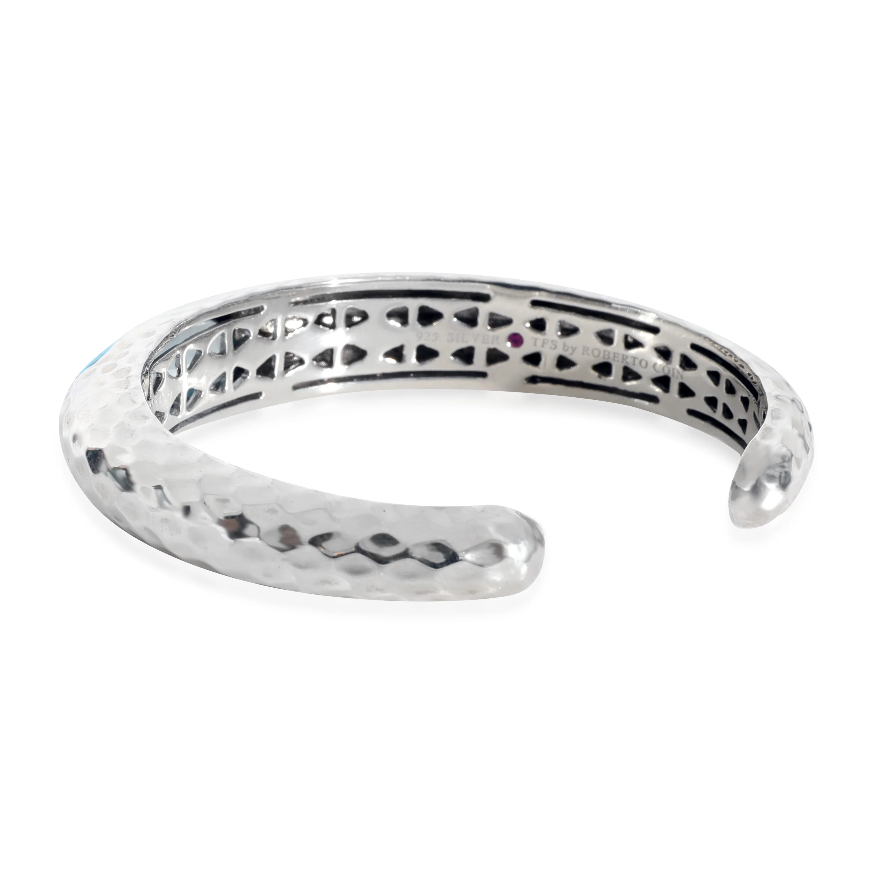 Roberto Coin Blue Topaz Hammered Cuff Bracelet in Sterling Silver - Image 4