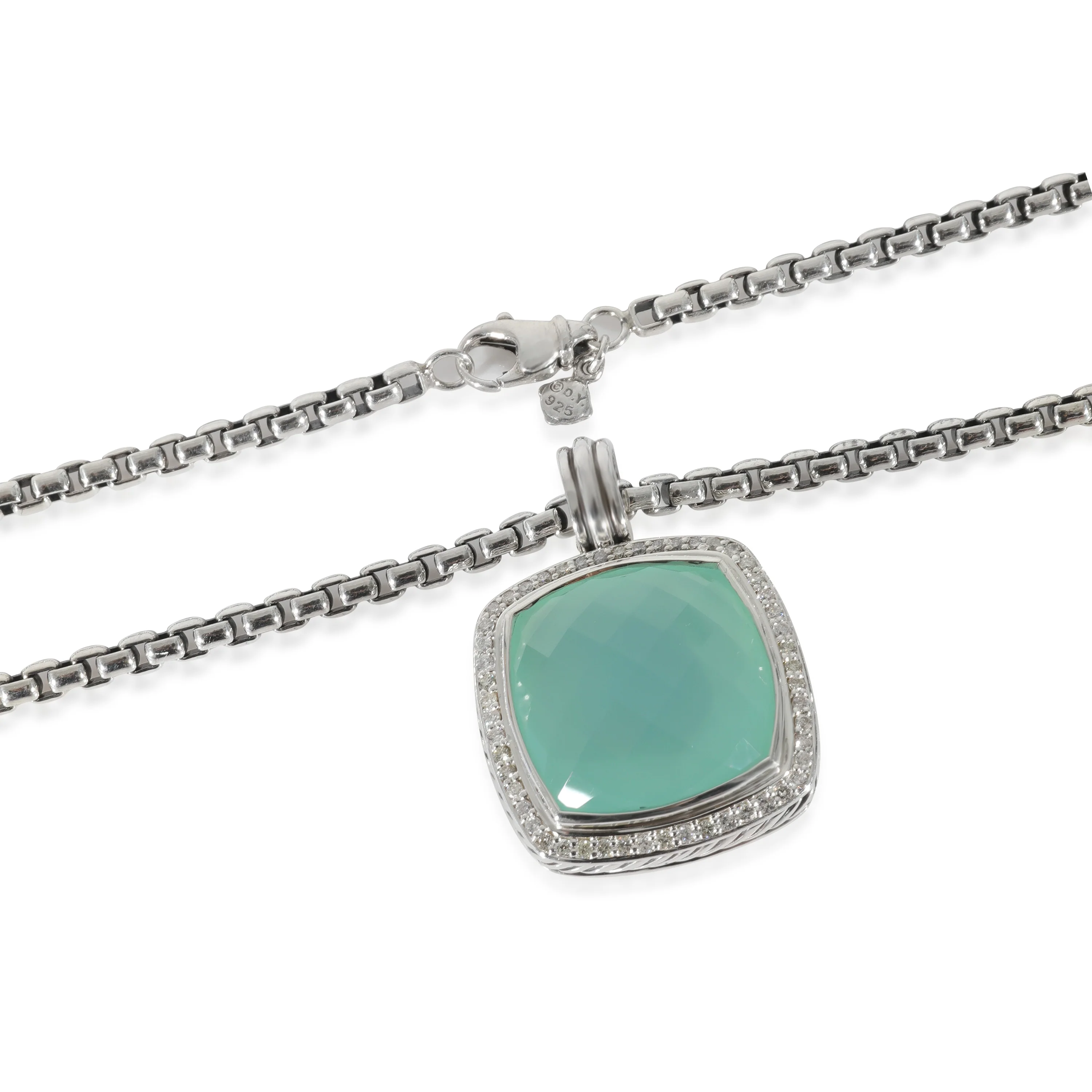 David Yurman Albion Chalcedony Diamond Halo Pendant in Sterling Silver 0.5 C - Image 4