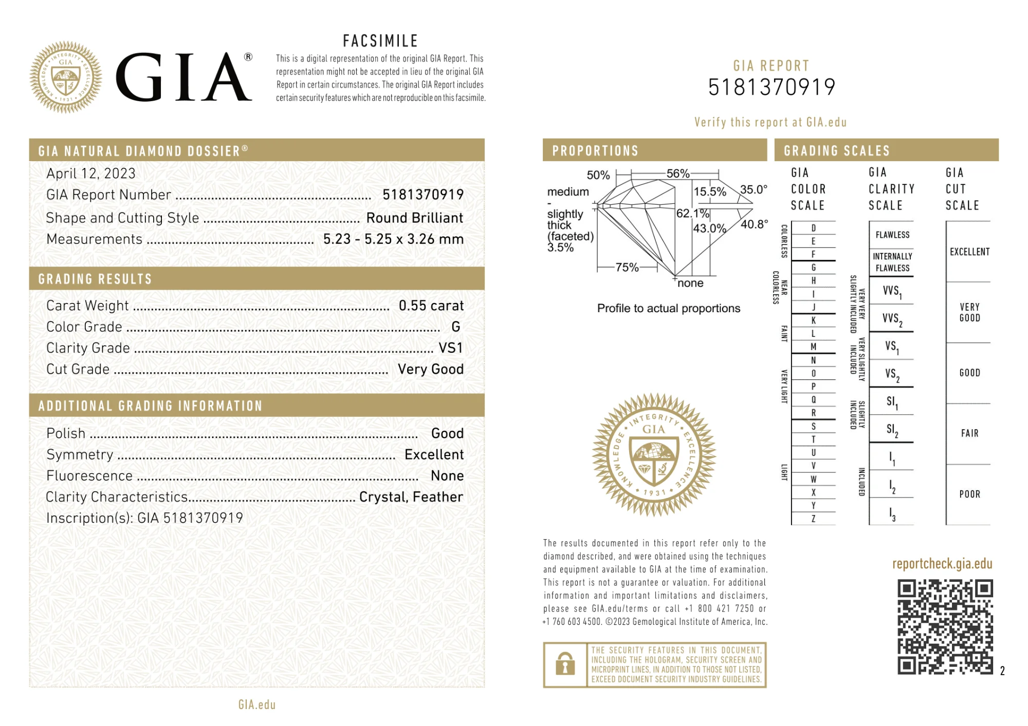 GIA Certified 0.55 Ct Round cut G VS1 Loose Diamond - Image 2