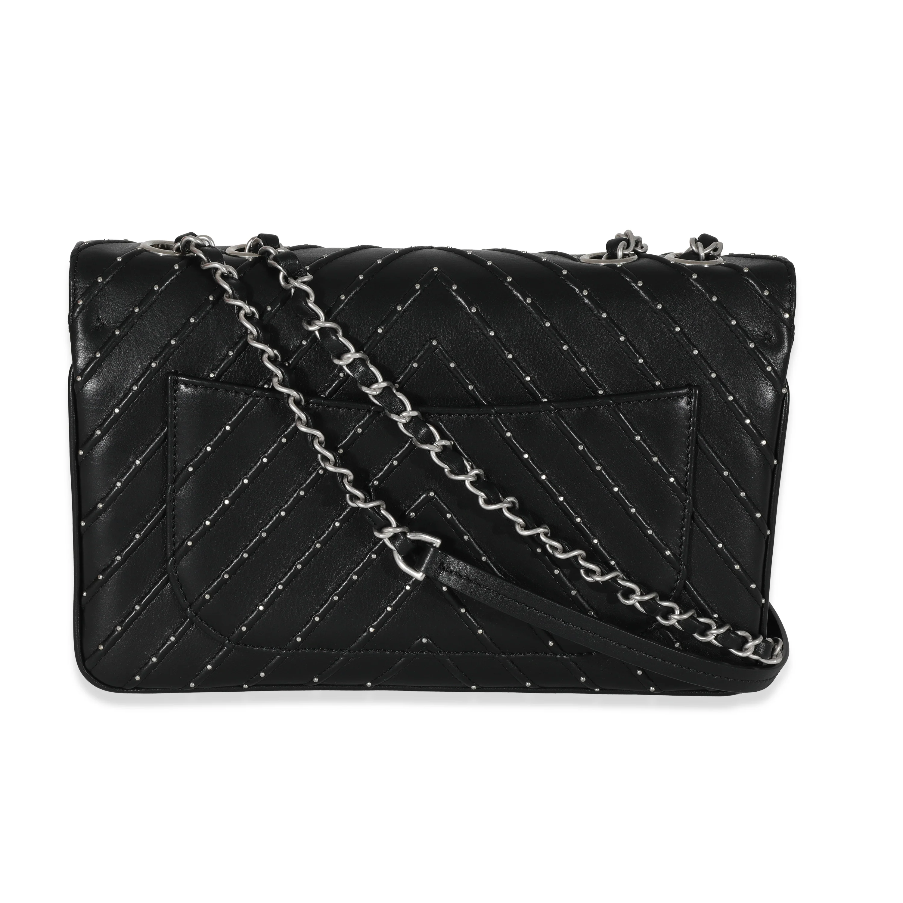 Chanel Black Calfskin Chevron Small Stud Wars Flap Bag - Image 3