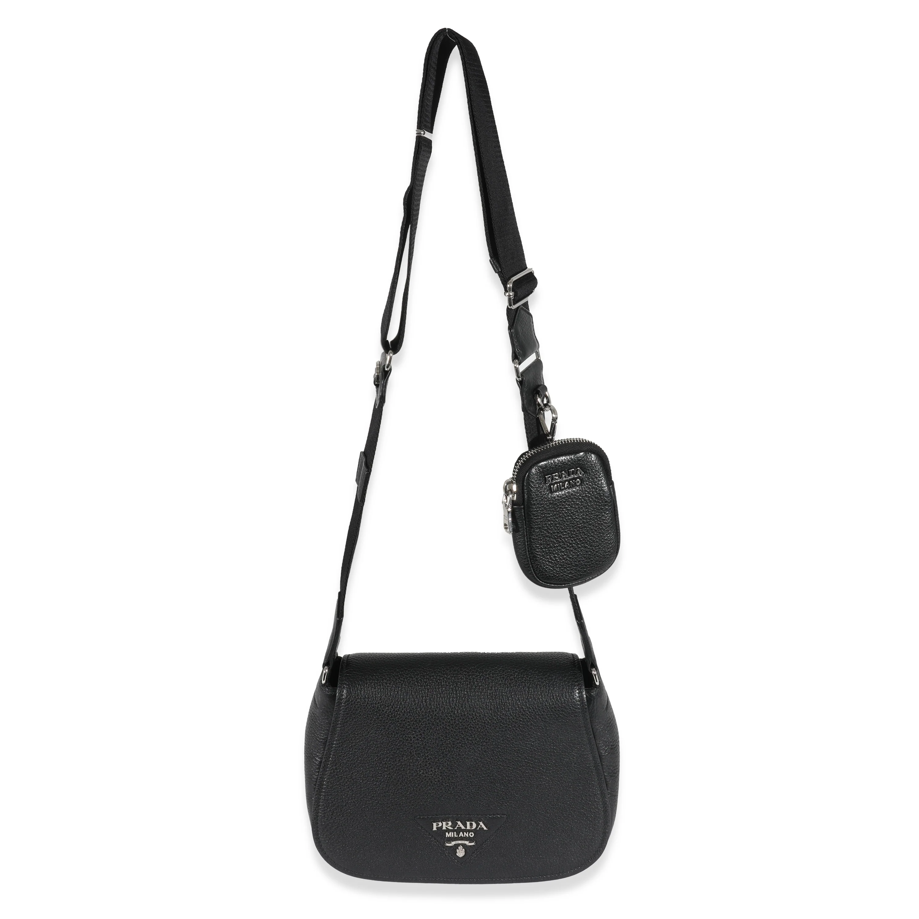 Prada Vitello Daino Flap Logo Crossbody Bag - Image 4