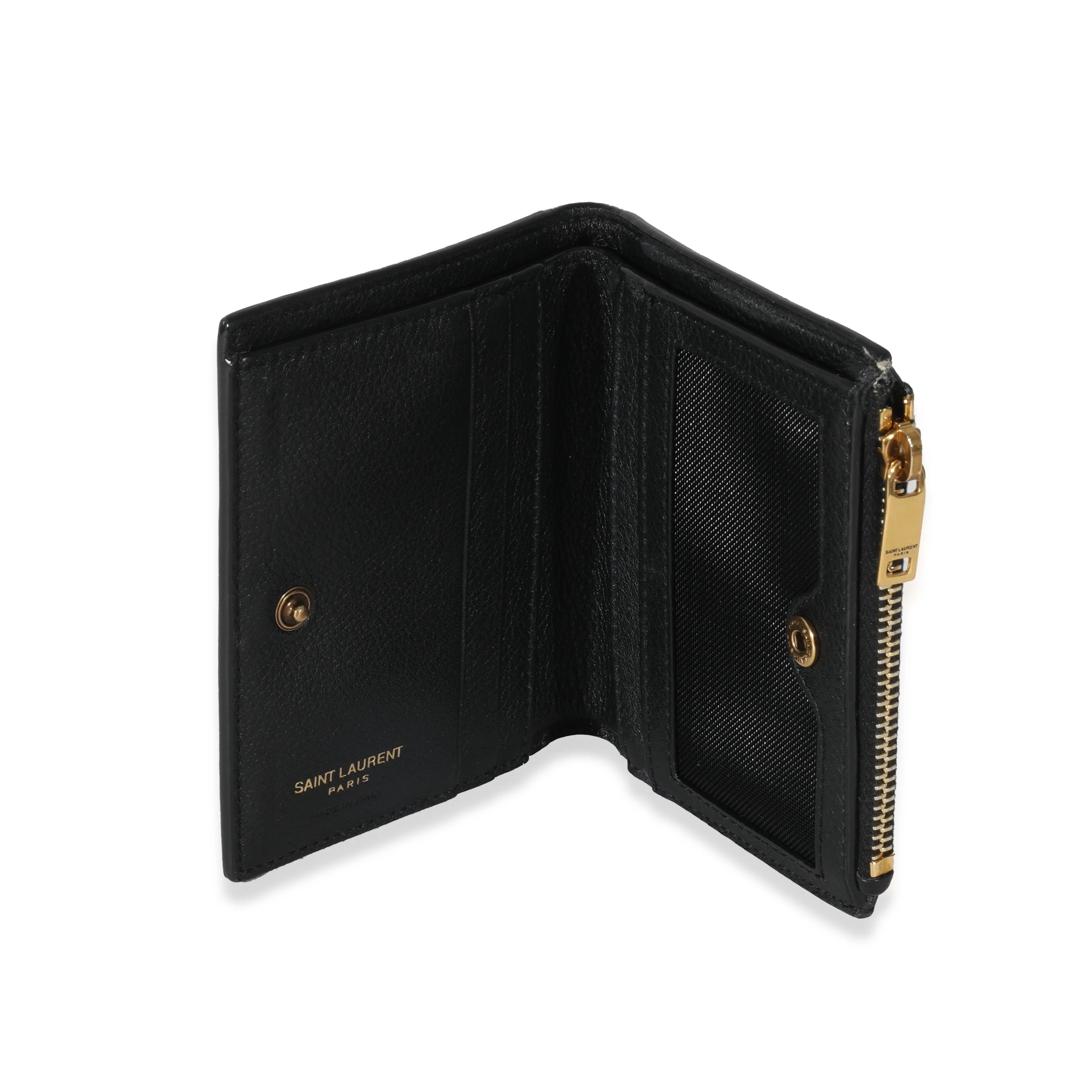 Saint Laurent Black Leather Tiny Cassandre Bifold Wallet - Image 4