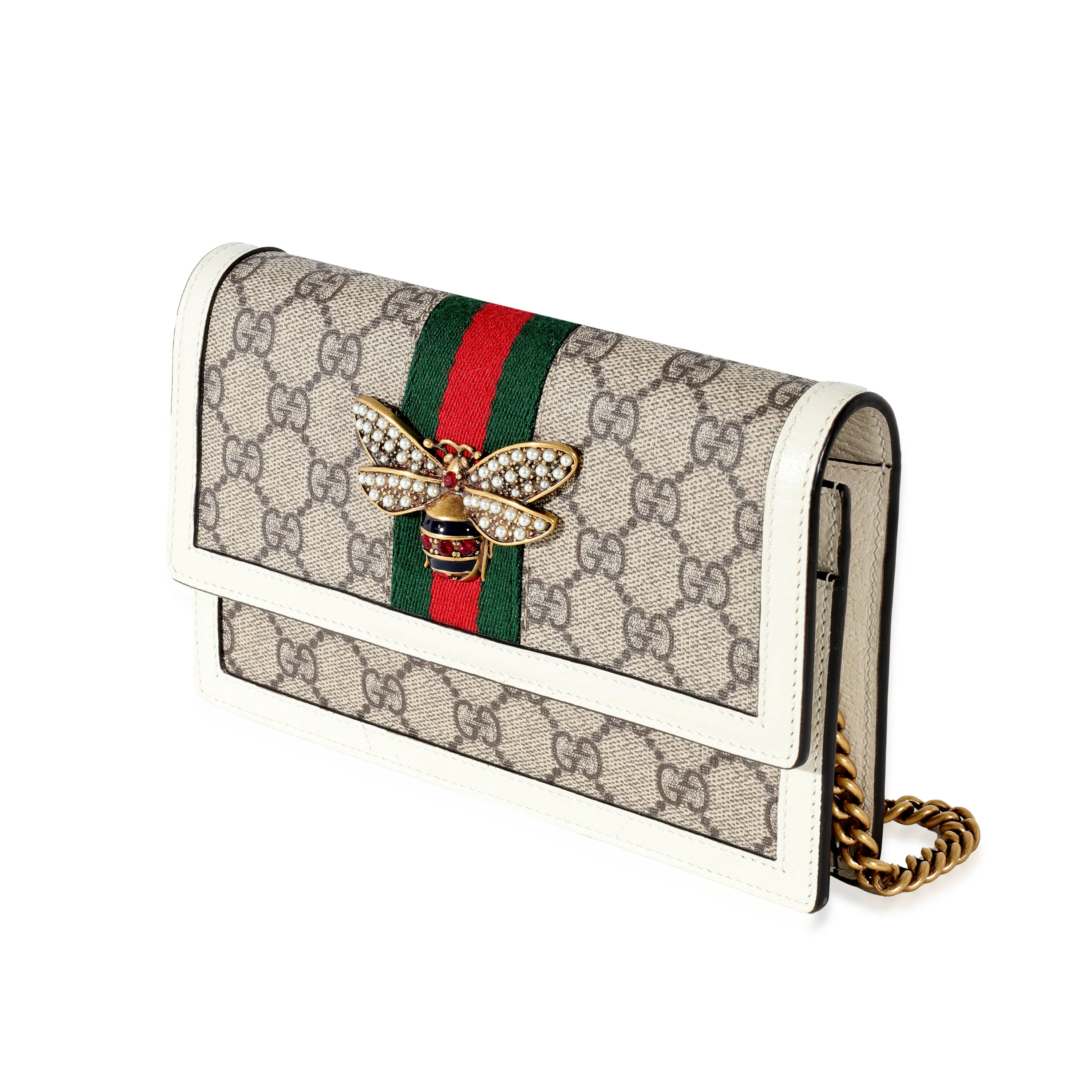 Gucci Beige GG Supreme Canvas Web Queen Margaret Chain Wallet - Image 2