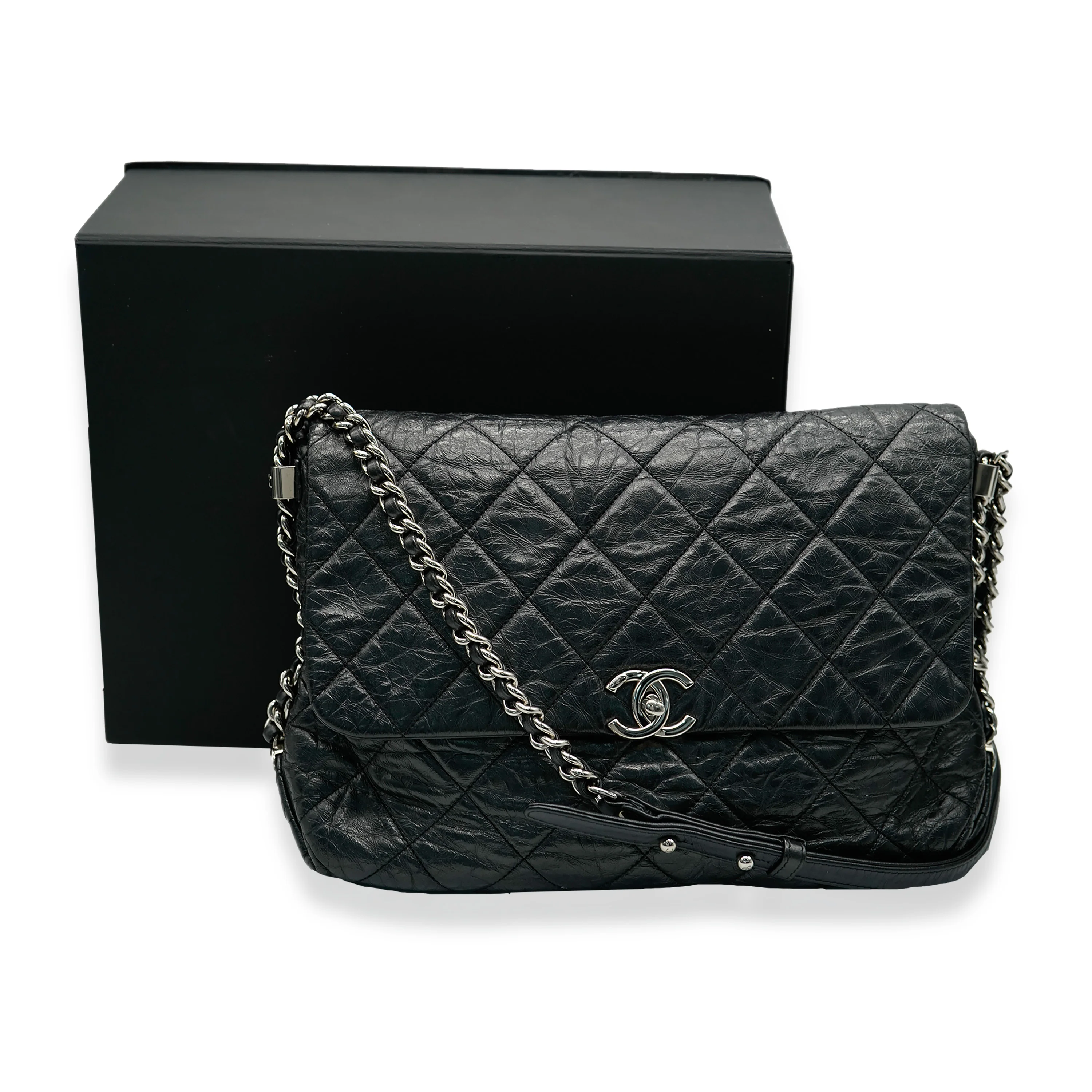 Chanel Black Crackled Aged Calfskin Big Bang Flap Bag - Image 7