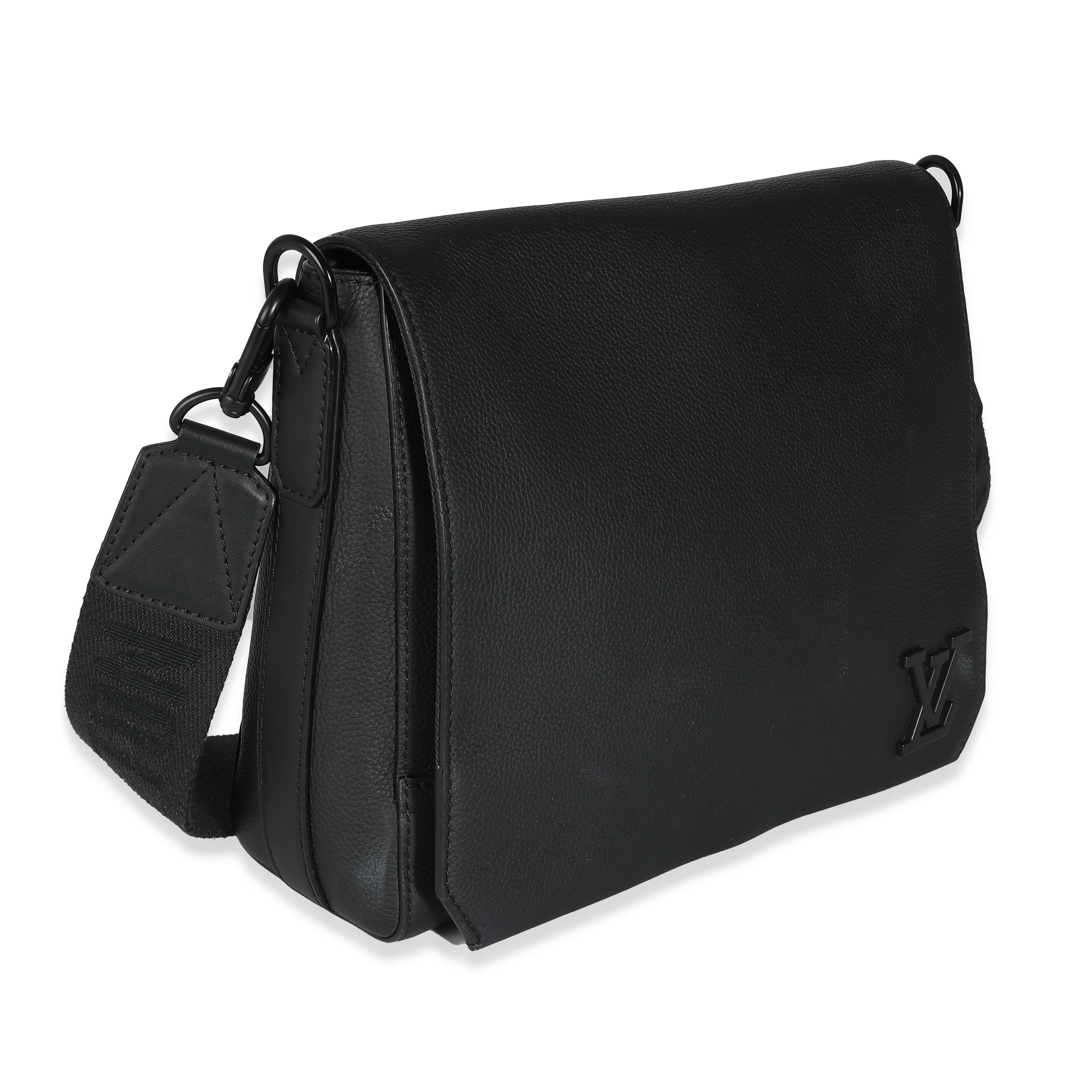 Black Grained Calf Leather Aerogram Takeoff Messenger - Image 3