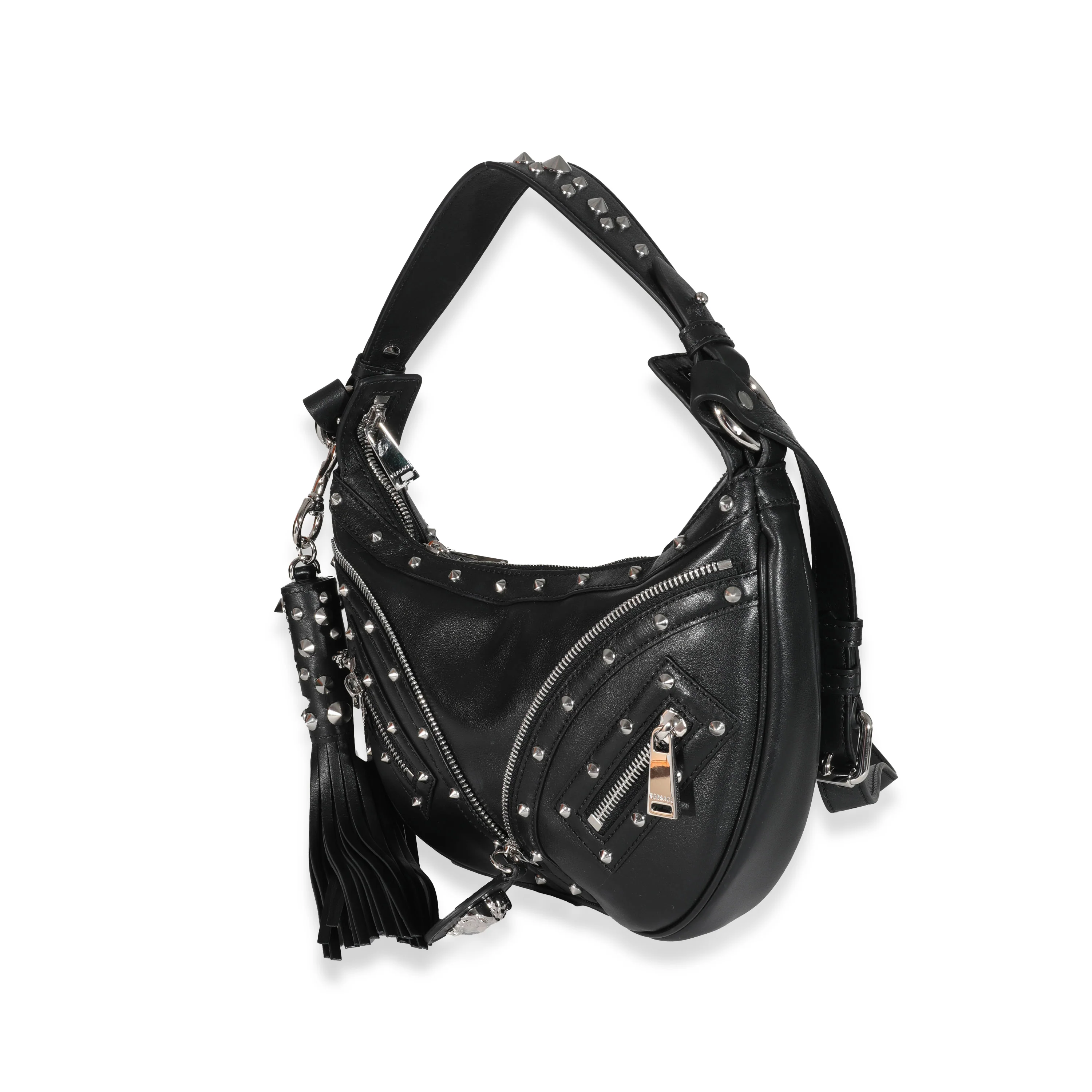 Versace Black Studded Calfskin Small Medusa Repeat Hobo - Image 2