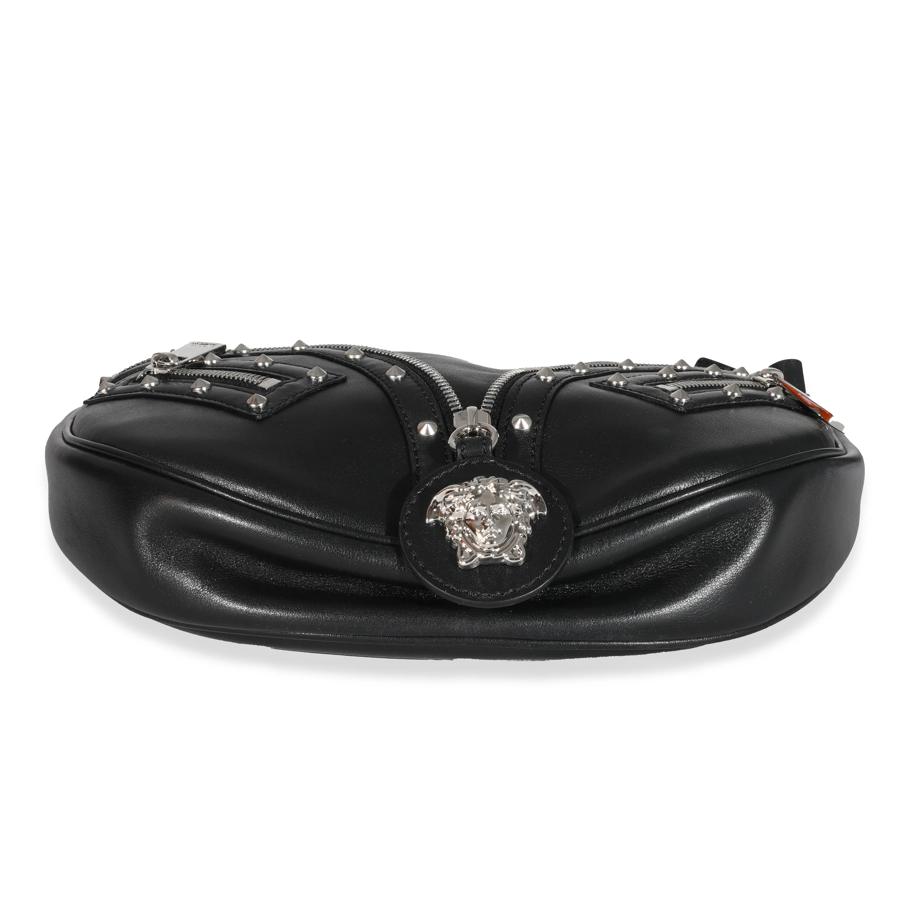 Versace Black Studded Calfskin Small Medusa Repeat Hobo - Image 5