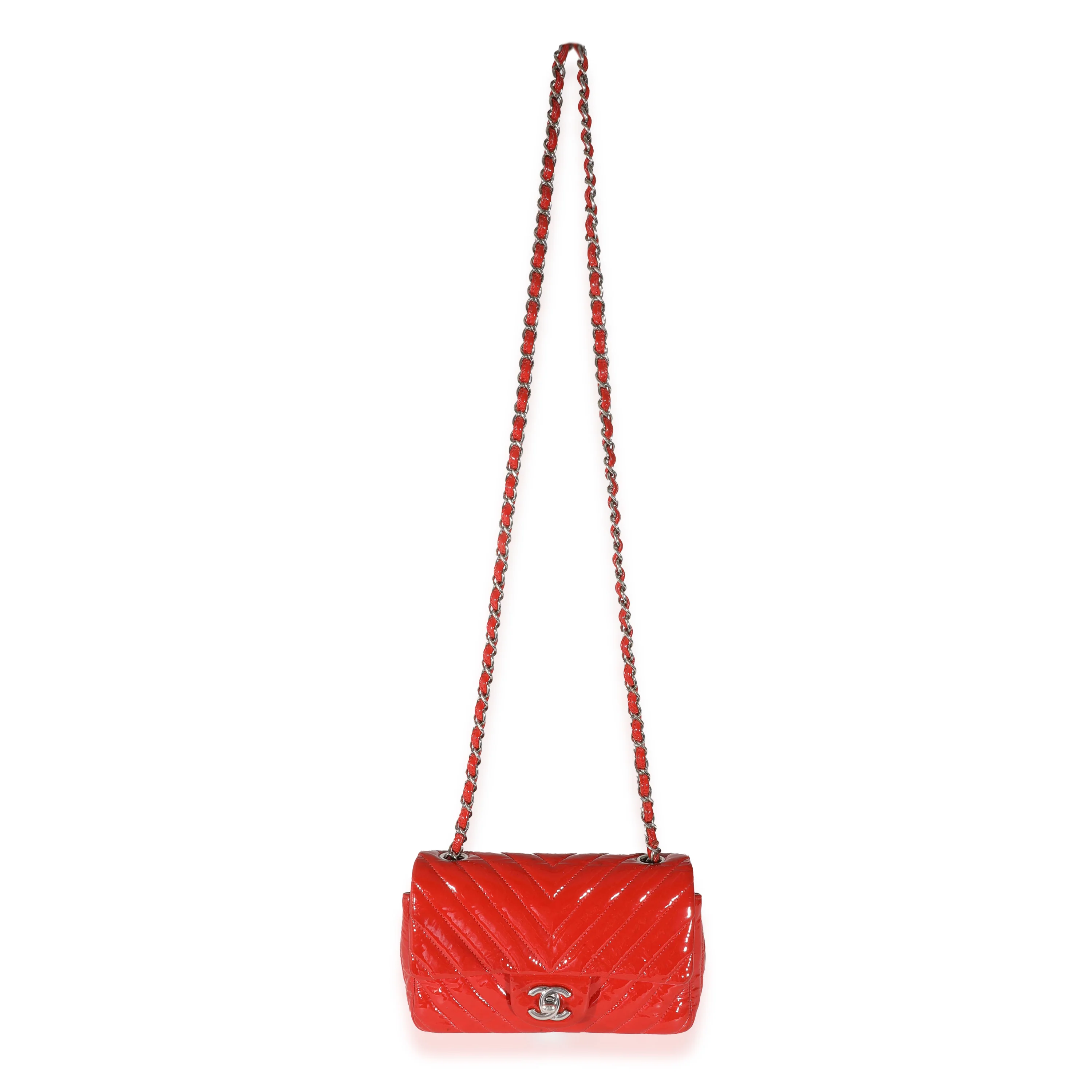 Chanel Red Patent Chevron Mini Rectangular Classic Flap - Image 4