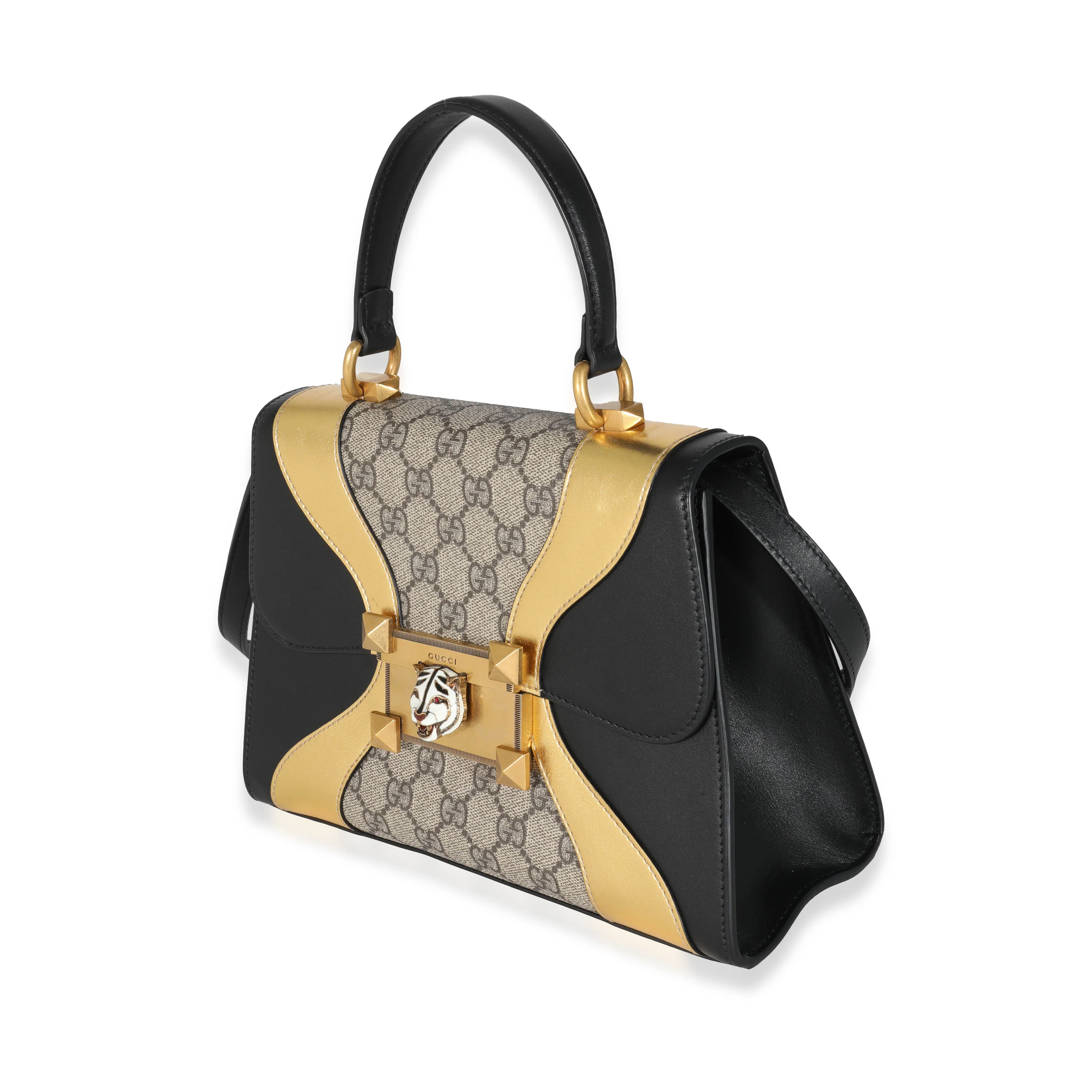 Gucci Black Gold Leather GG Supreme Osiride Small Top Handle Bag - Image 2