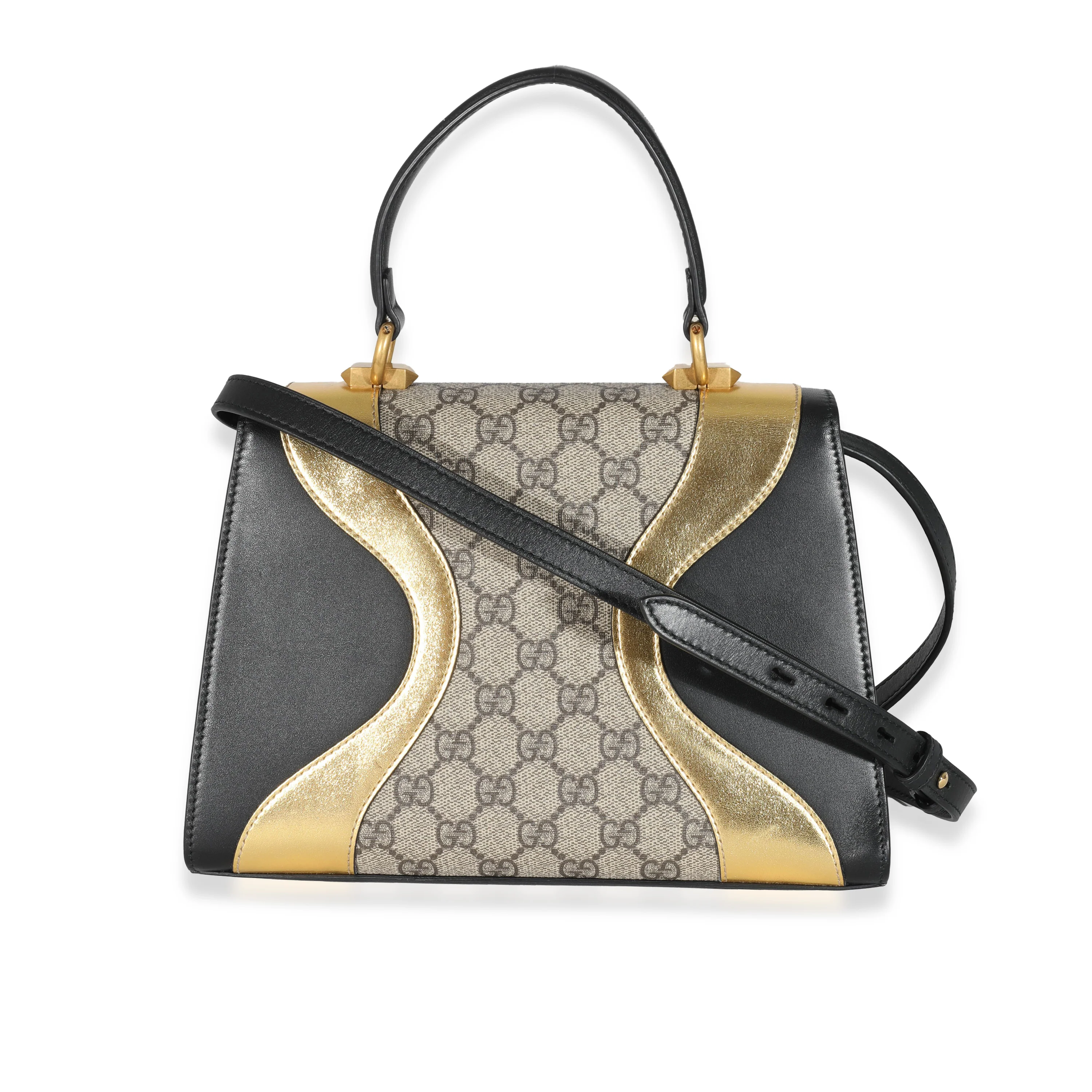Gucci Black Gold Leather GG Supreme Osiride Small Top Handle Bag - Image 3