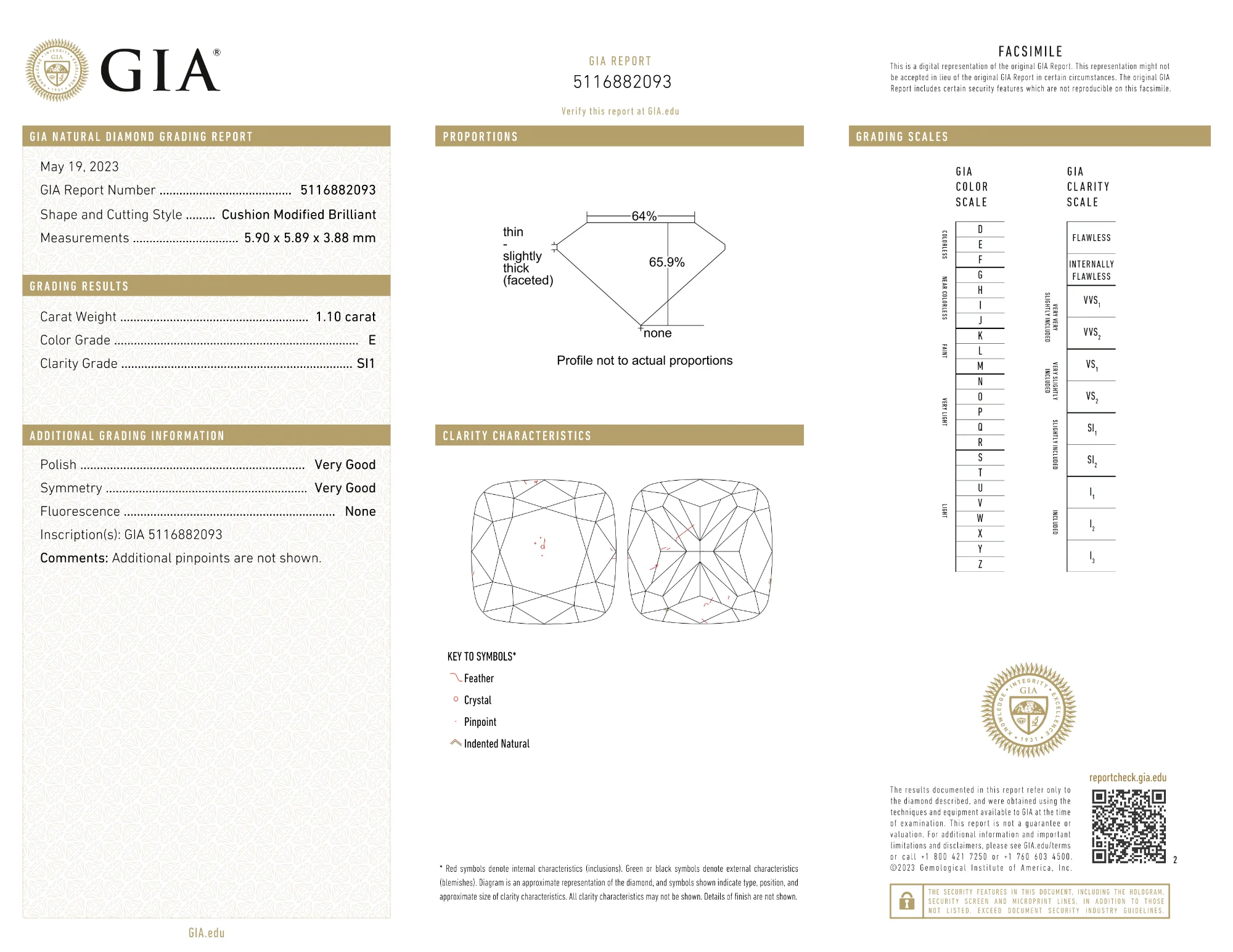 GIA Certified 1.10 Ct Cushion cut E SI1 Loose Diamond - Image 2