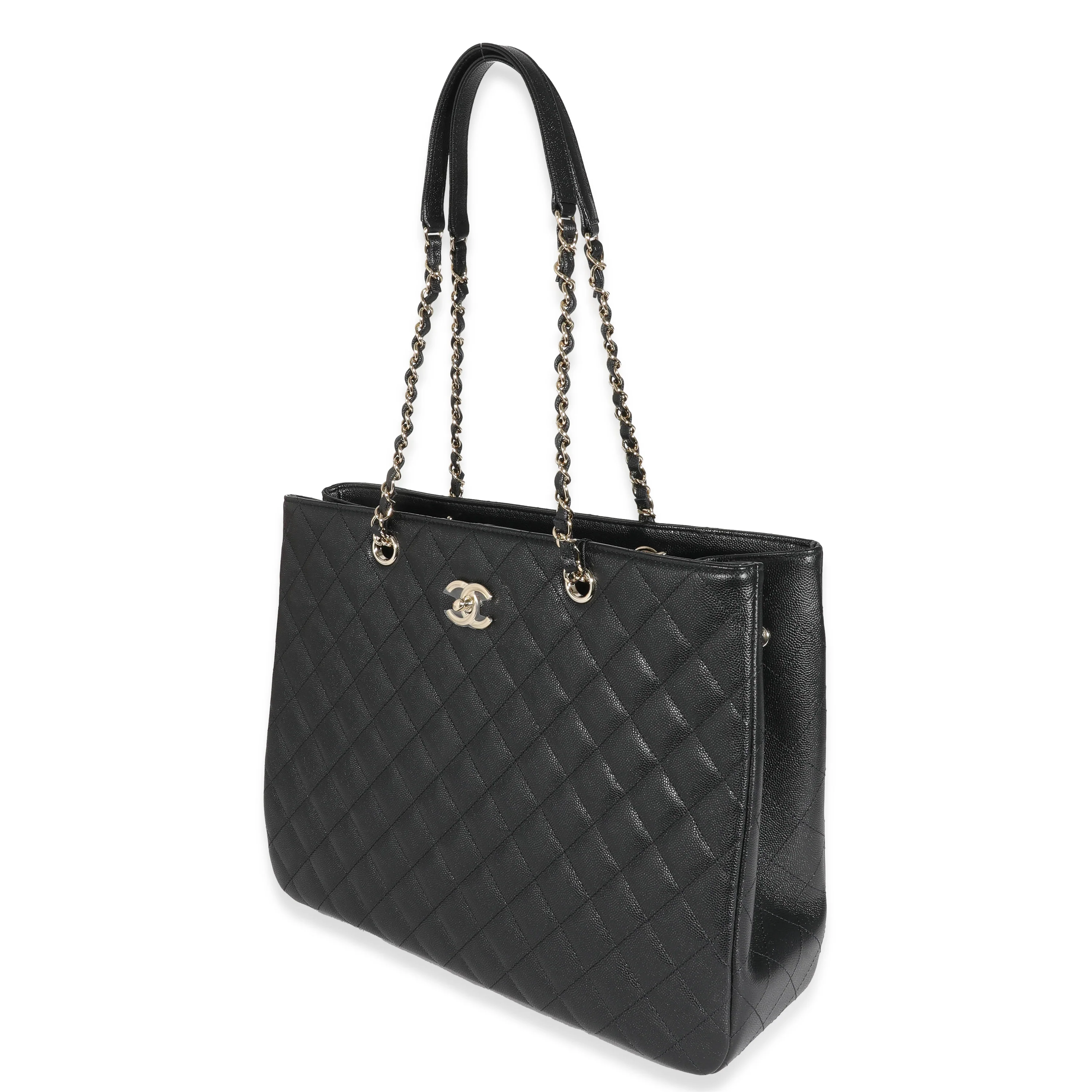 Chanel 23C Black Quilted Caviar Large Shopping Tote - Image 2