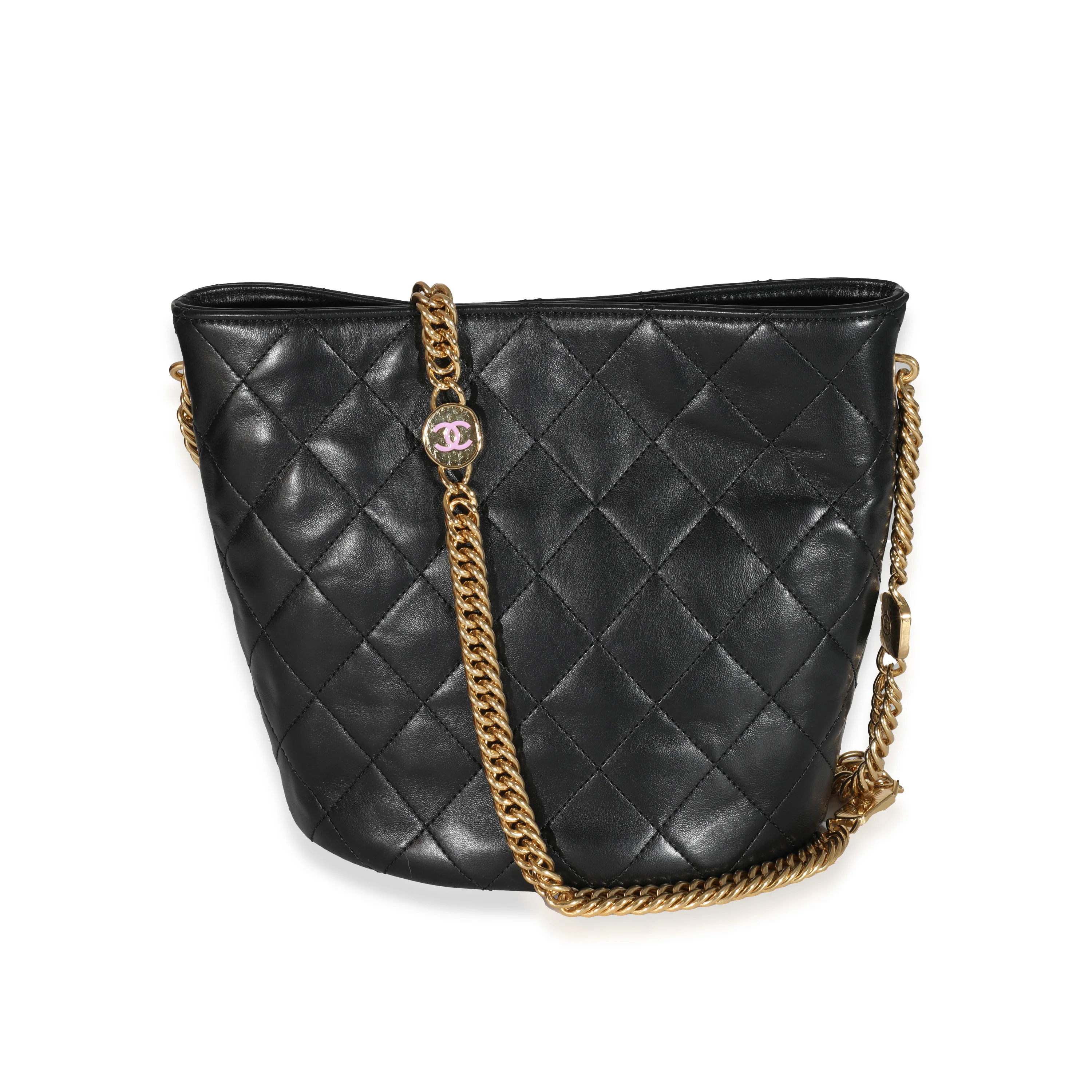 Chanel Black Calfskin CC Enamel Bucket Bag - Image 3