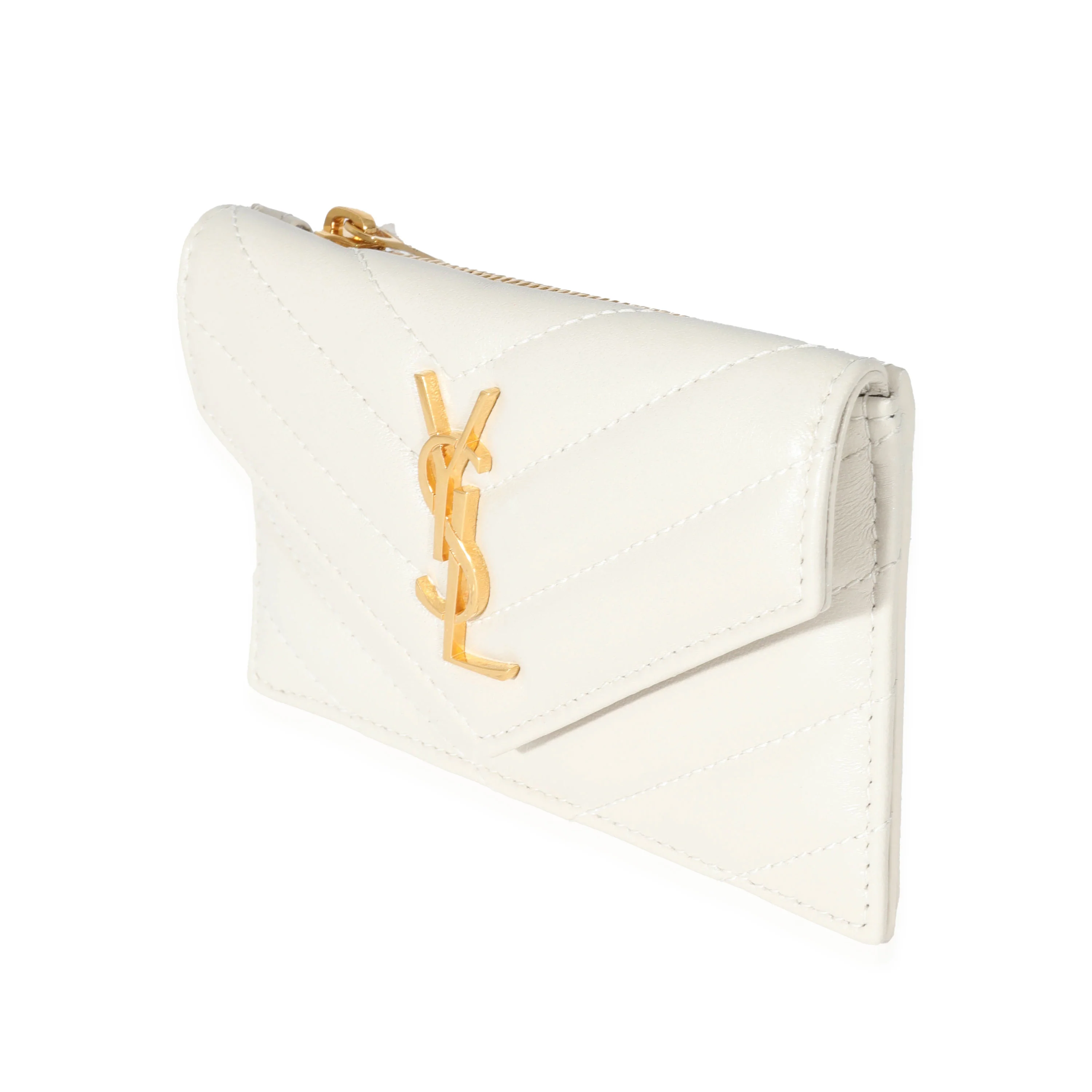 Saint Laurent Cream Leather Cassandre Matelasse Fragments Flap Card Case - Image 2