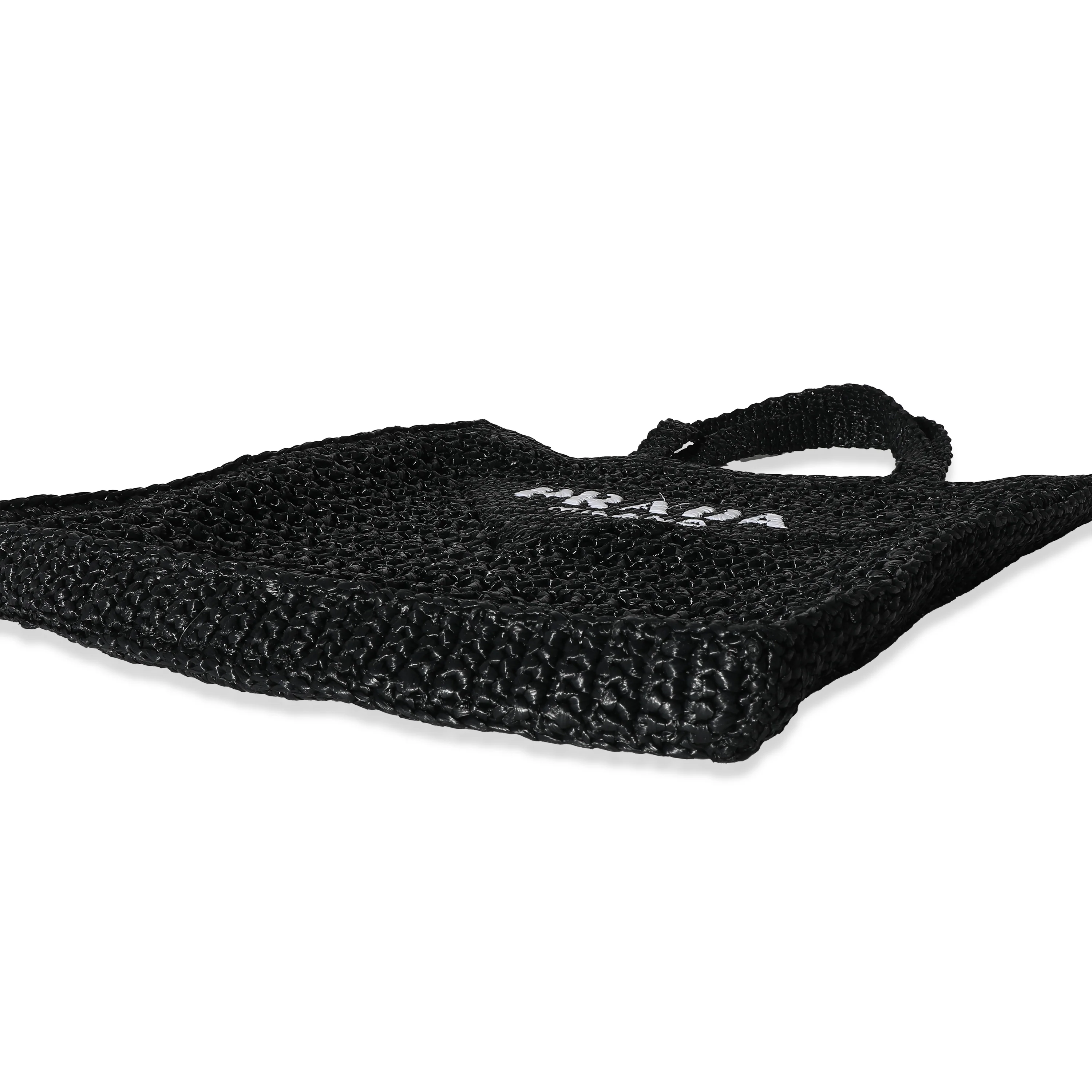Prada Natural Black Raffia Logo Tote - Image 3