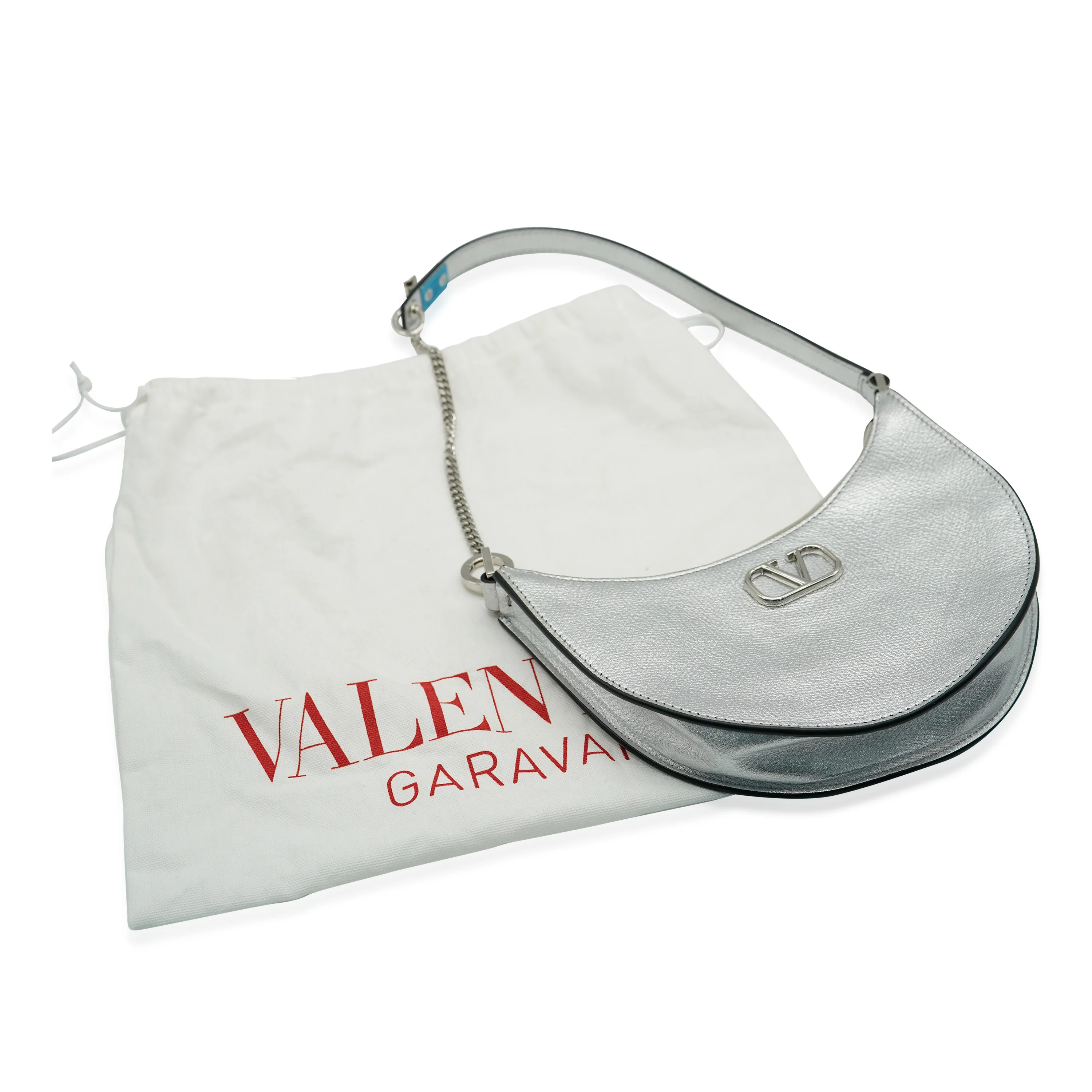 Silver Grained Calfskin Vlogo Mini Hobo - Image 8