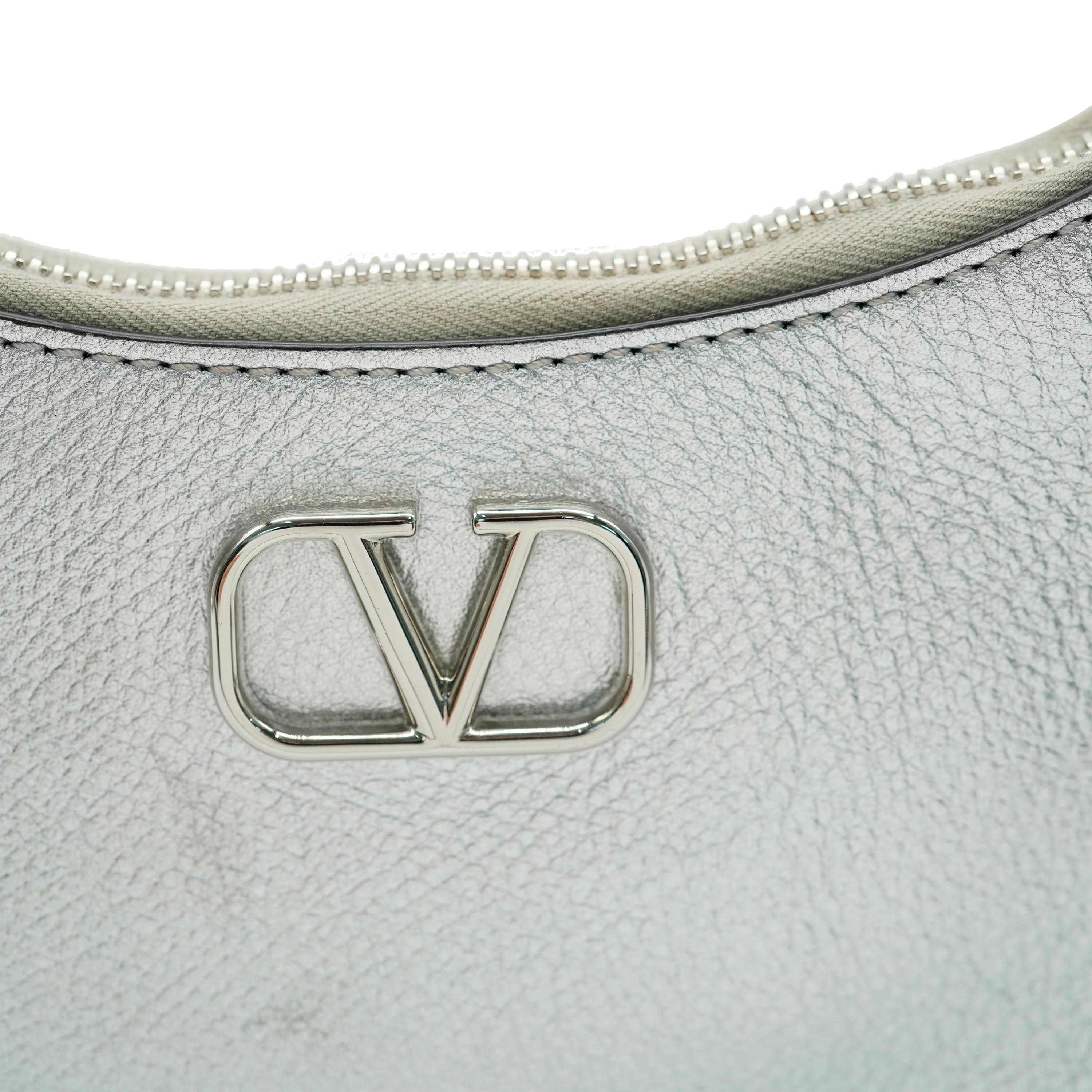 Silver Grained Calfskin Vlogo Mini Hobo - Image 9