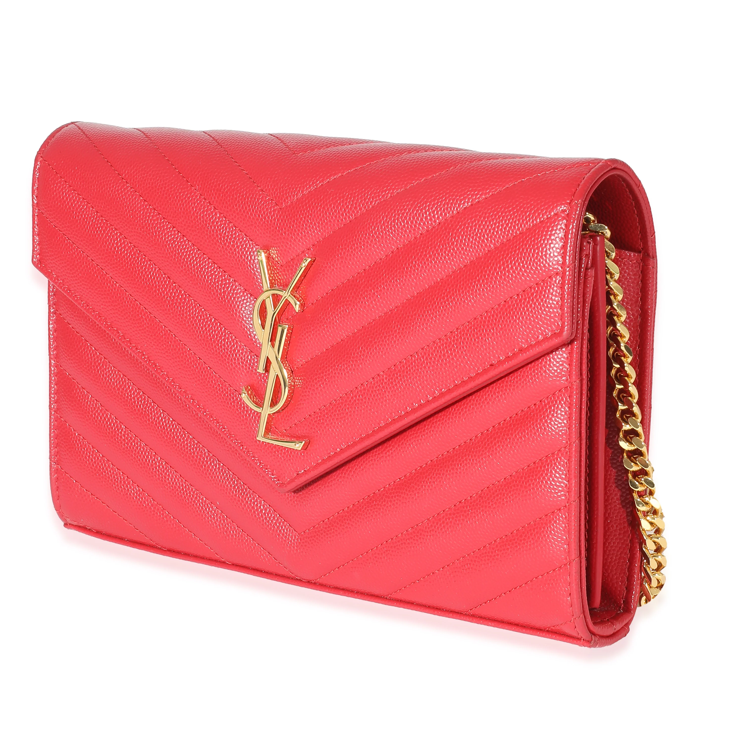 Saint Laurent Red Grain De Poudre Cassandre Chain Wallet - Image 2