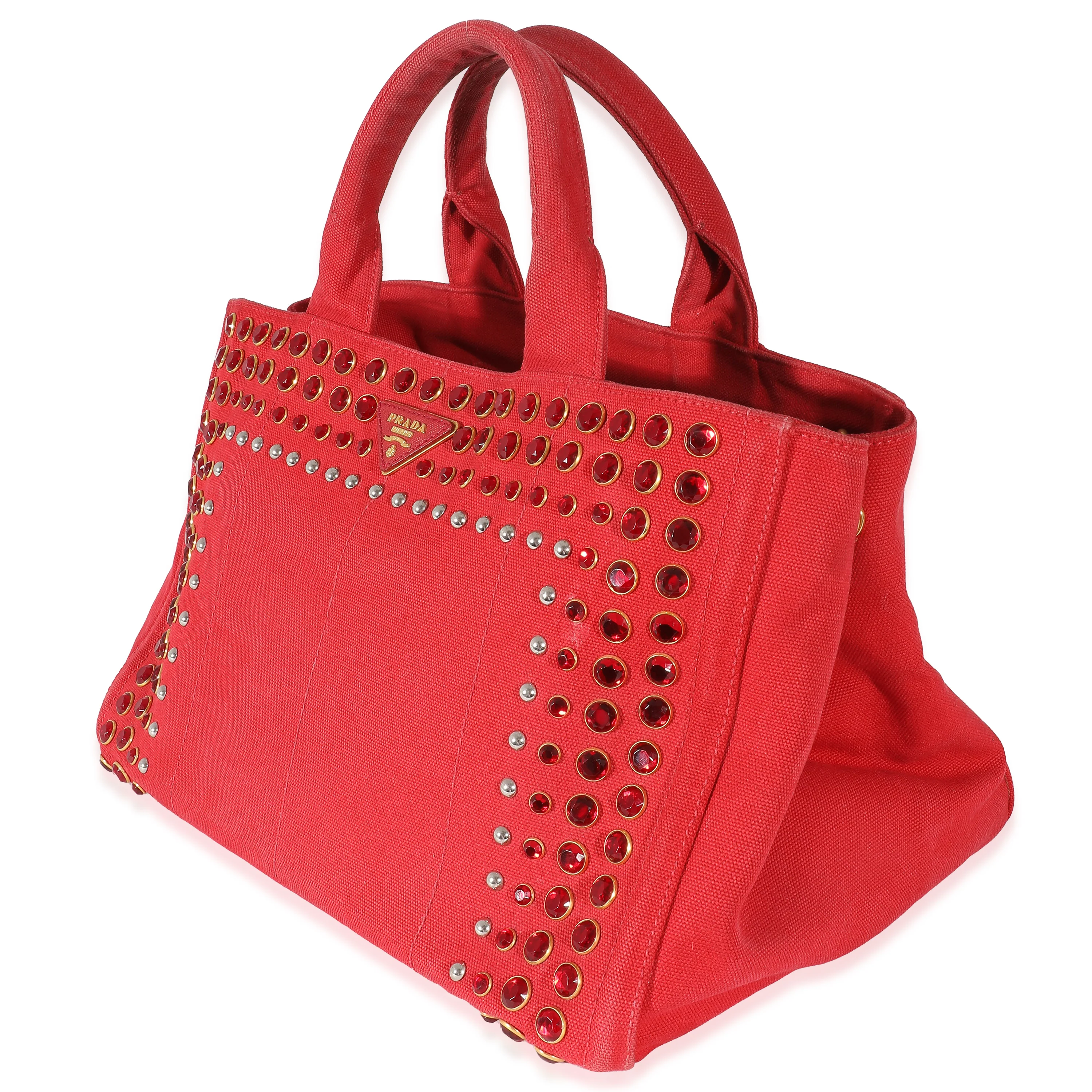 Red Canvas Studded Medium Canapa Tote - Image 2