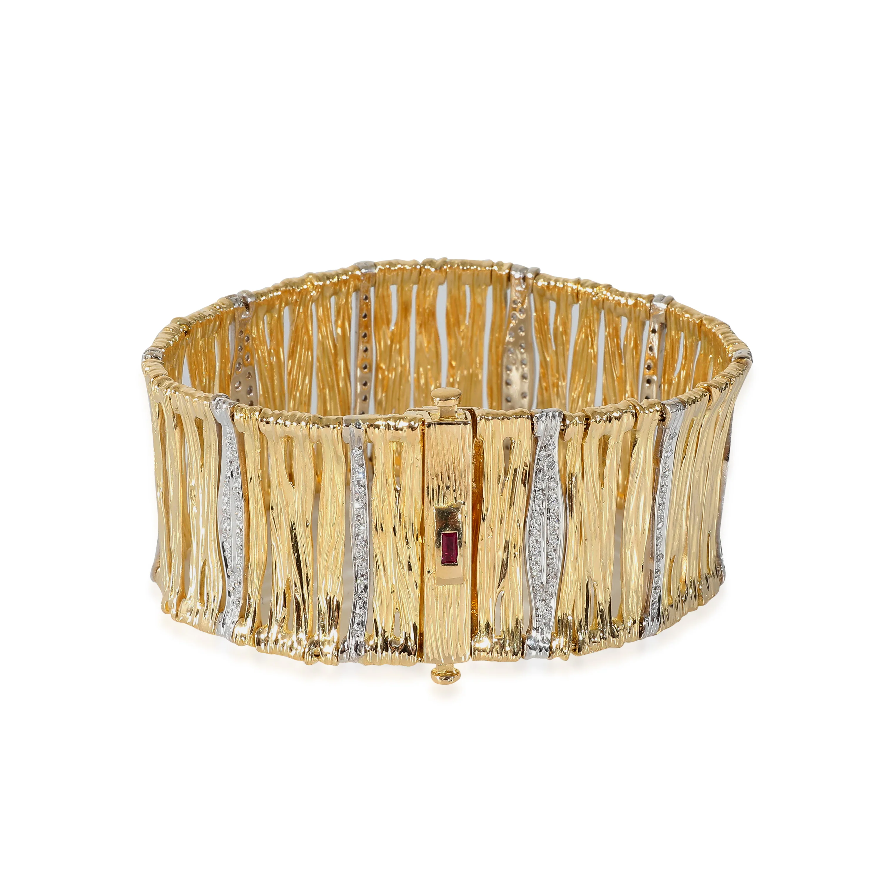 Roberto Coin Elephant Skin Diamond Bracelet in 18k White/Yellow Gold 0.73 CTW - Image 3