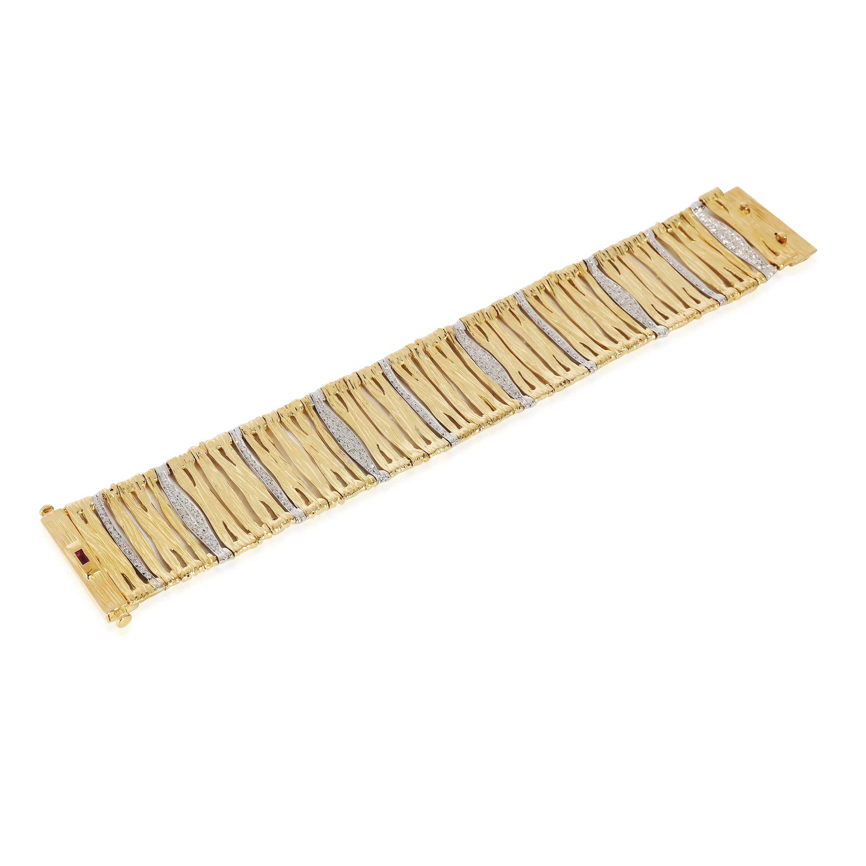 Roberto Coin Elephant Skin Diamond Bracelet in 18k White/Yellow Gold 0.73 CTW - Image 4