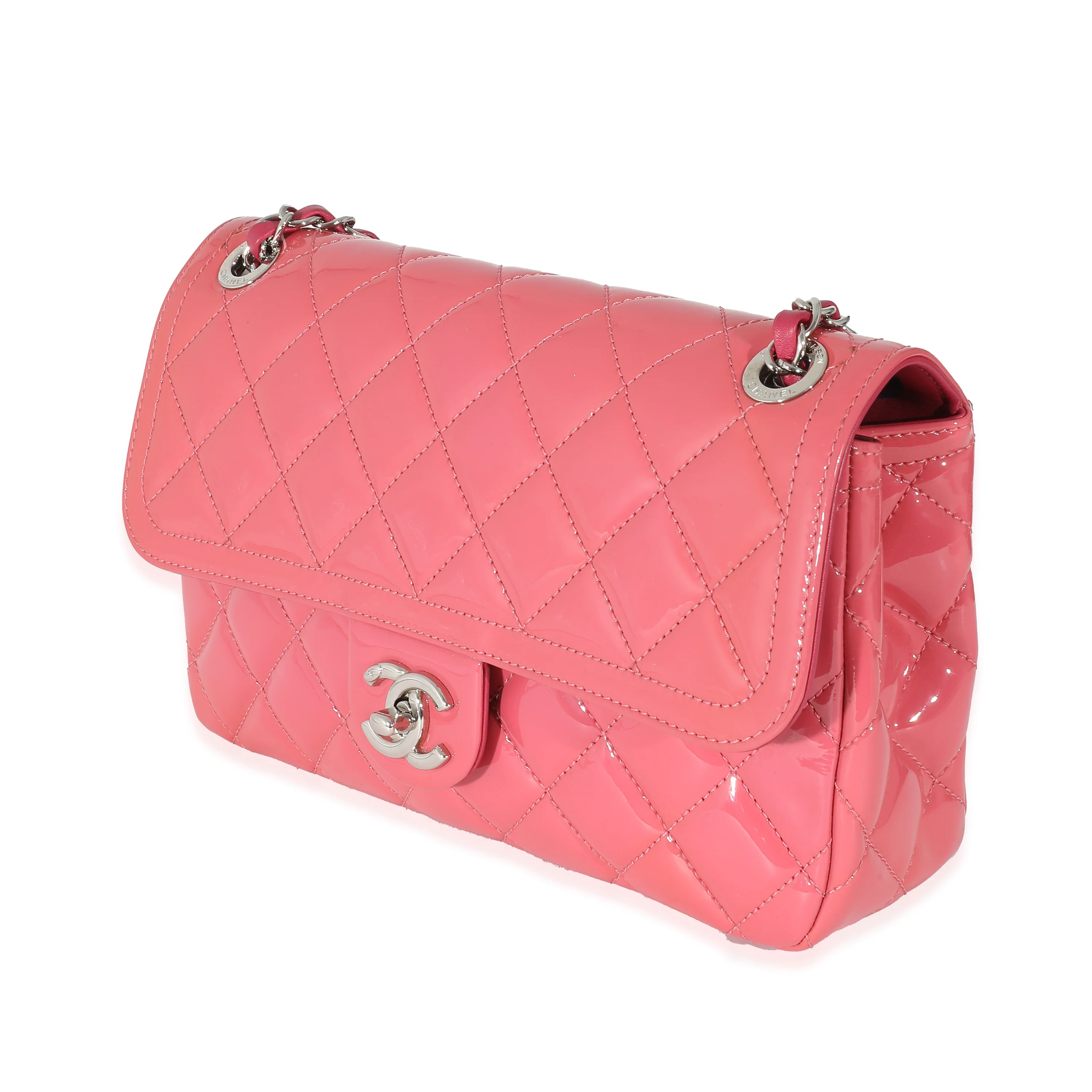 Chanel Pink Quilted Patent Leather Medium Coco Shine Flap Bag - Image 2