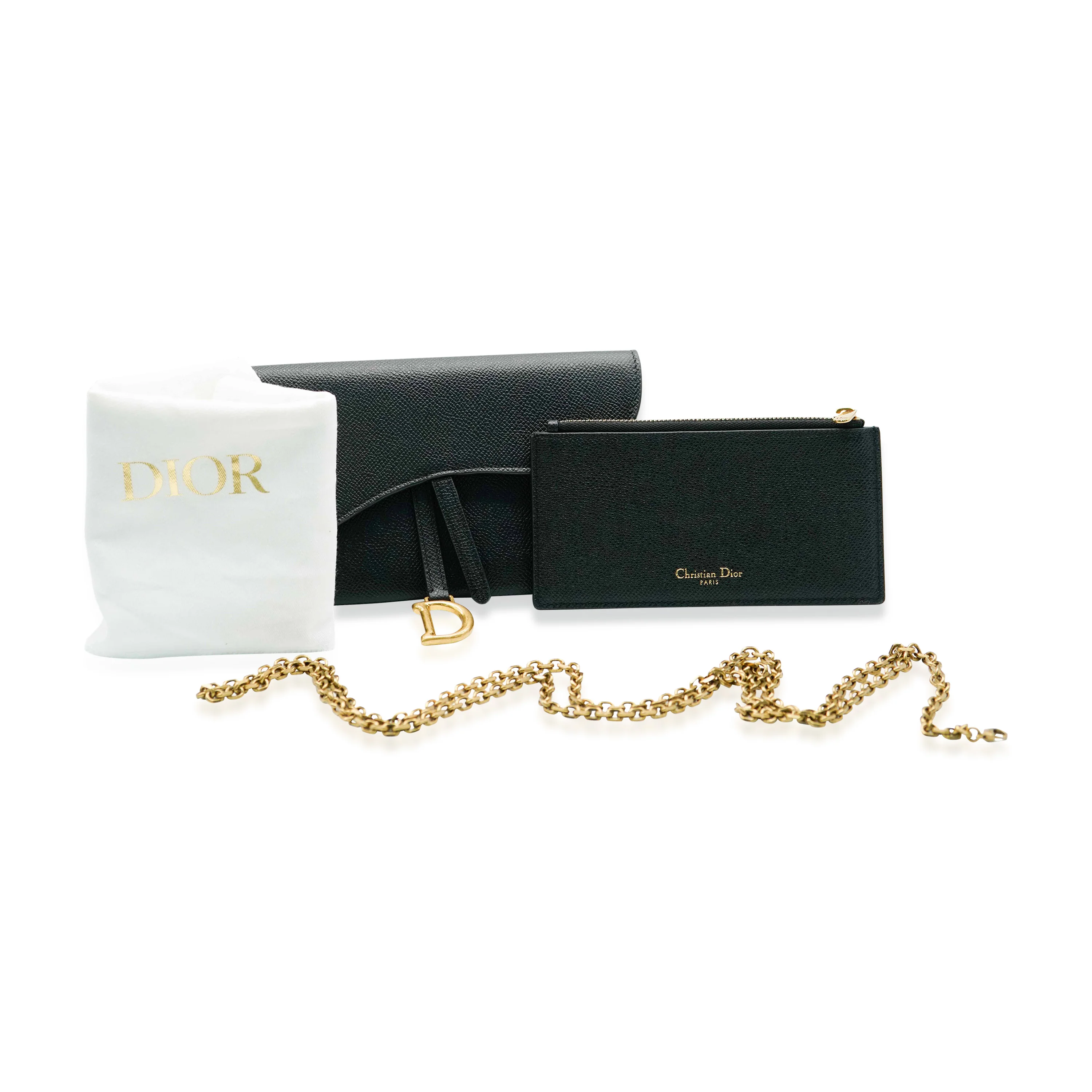 Christian Dior Black Grained Calfskin Saddle Long Chain Wallet - Image 8